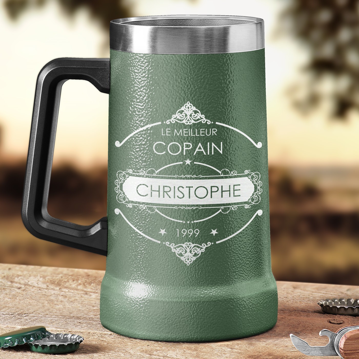 Mug de cerveza aislante Murrano - Verde con grabado personalizado