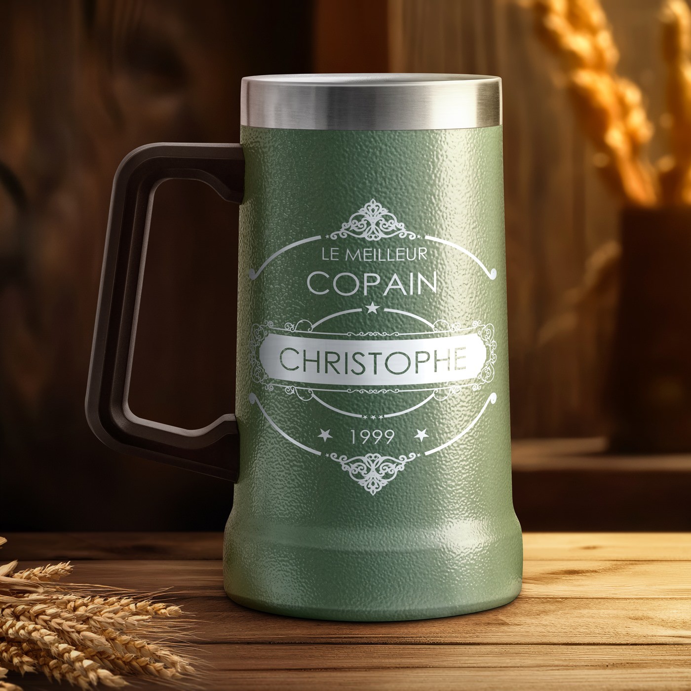 Mug de cerveza aislante Murrano - Verde con grabado personalizado