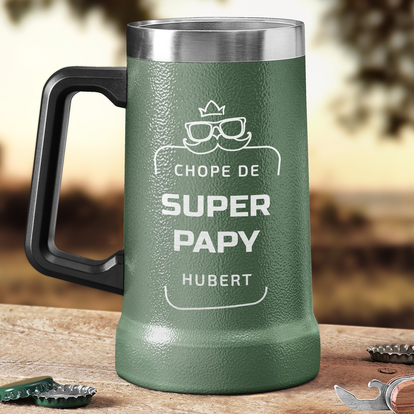 Taza de cerveza aislante de acero inoxidable verde personalizada