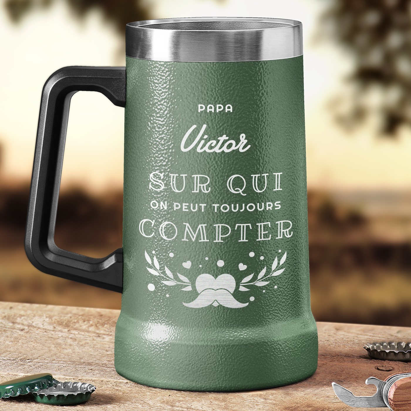 Taza de cerveza aislante Murrano - Vaso verde personalizado para papá