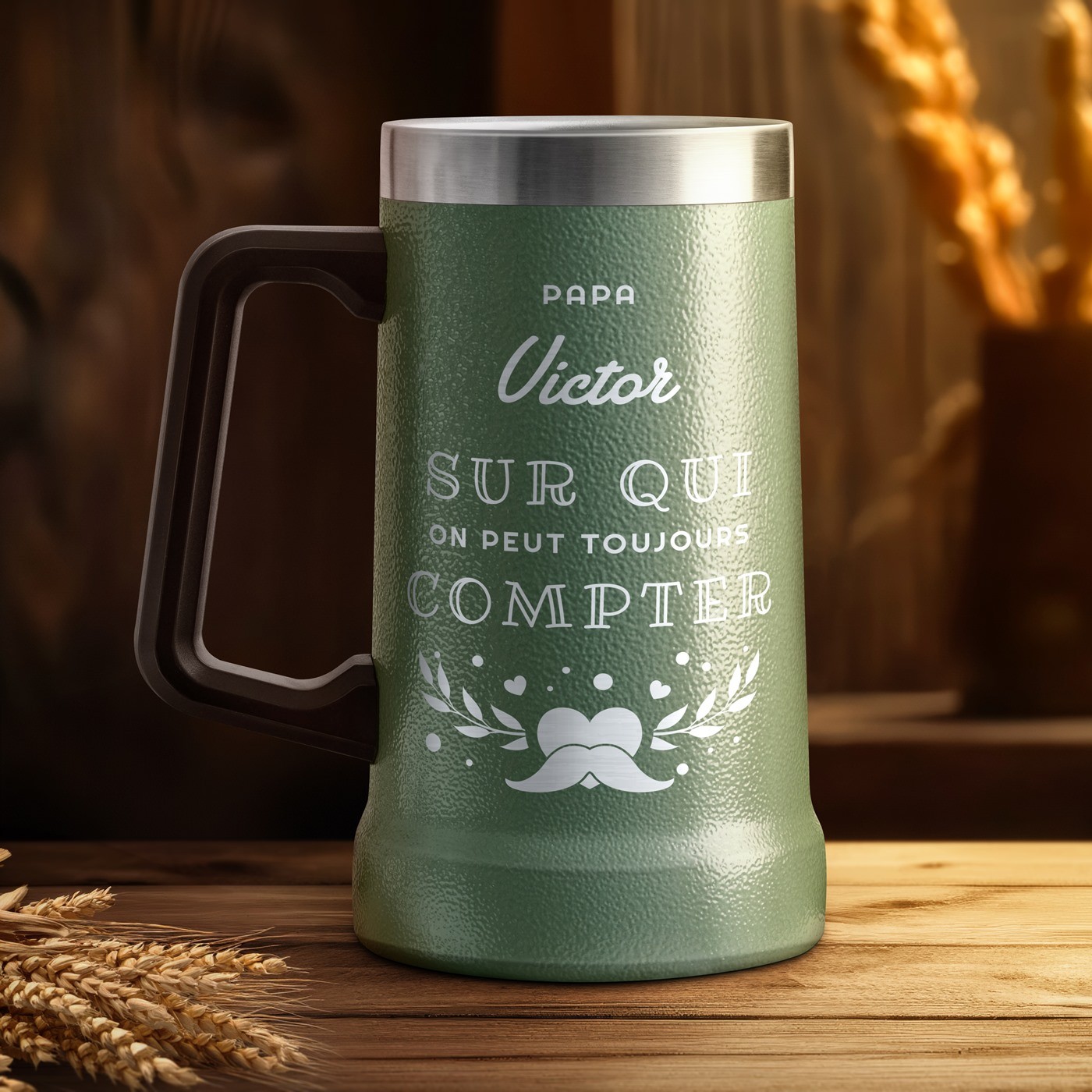 Taza de cerveza aislante Murrano - Vaso verde personalizado para papá