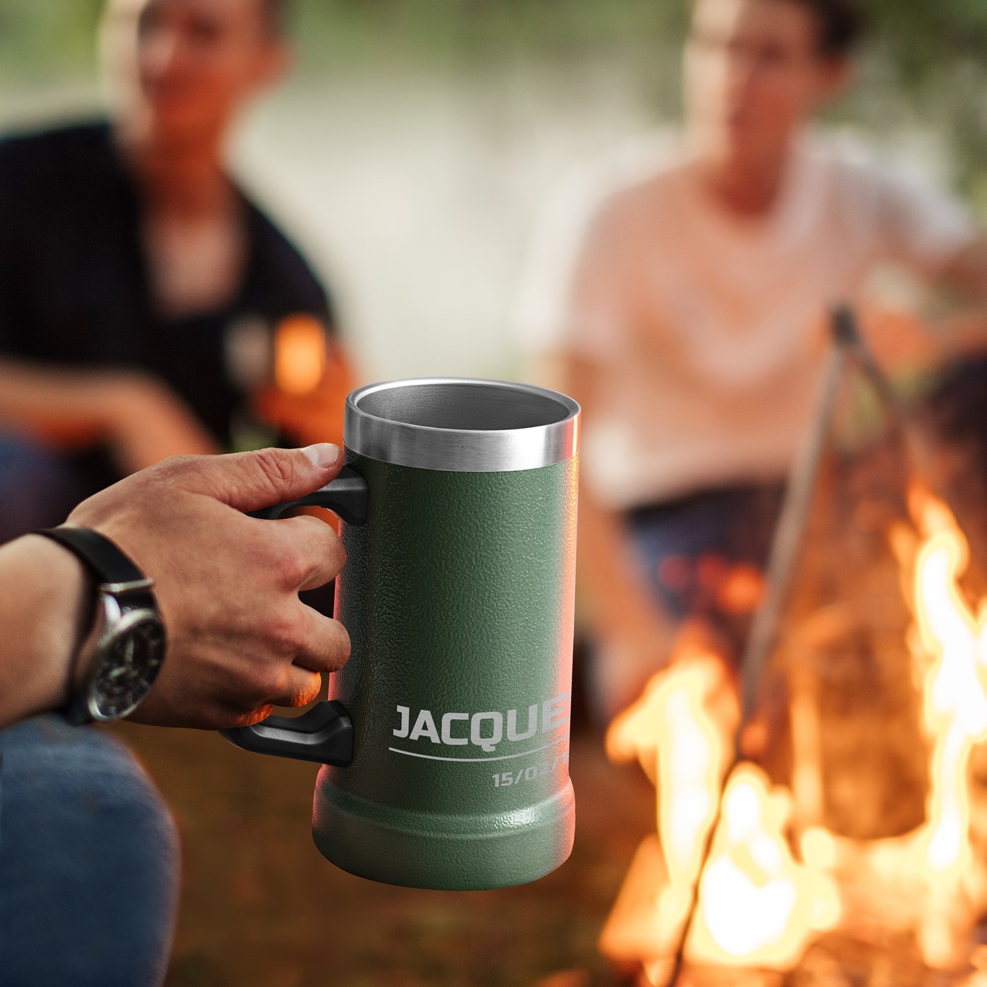 Mug à bière personnalisé Murrano - Verre inoxydable vert isolé