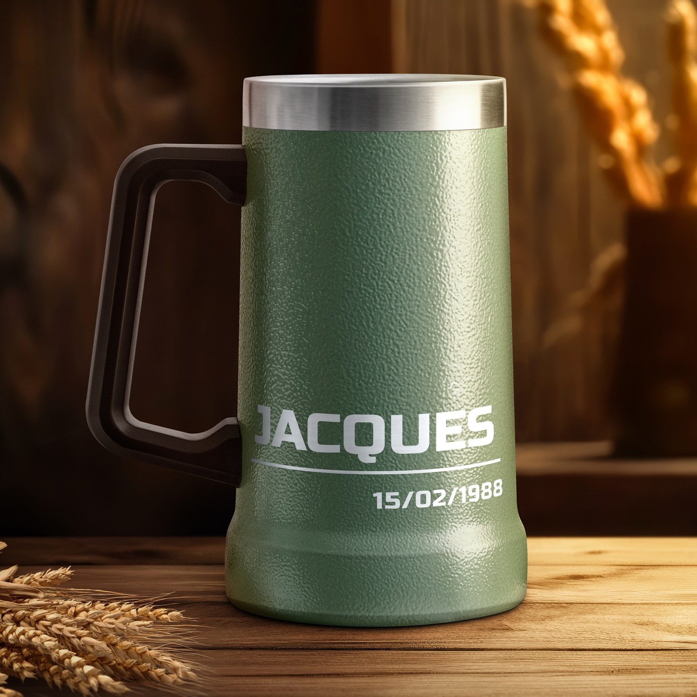 Mug à bière personnalisé Murrano - Verre inoxydable vert isolé
