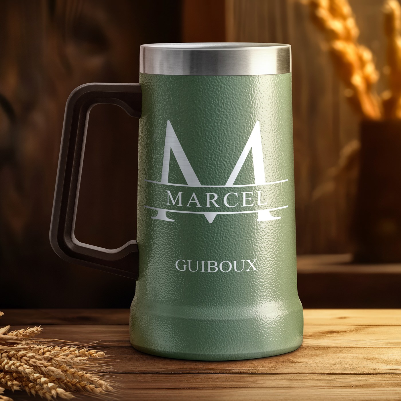 Vaso de cerveza aislante personalizado Murrano - Verde para un maestro