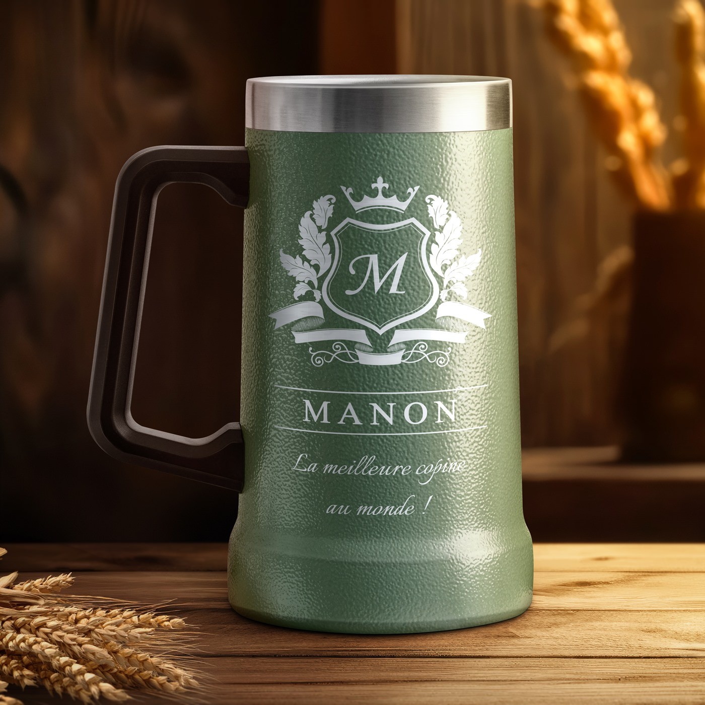 Mug de cerveza aislante de acero inoxidable personalizado - Verde