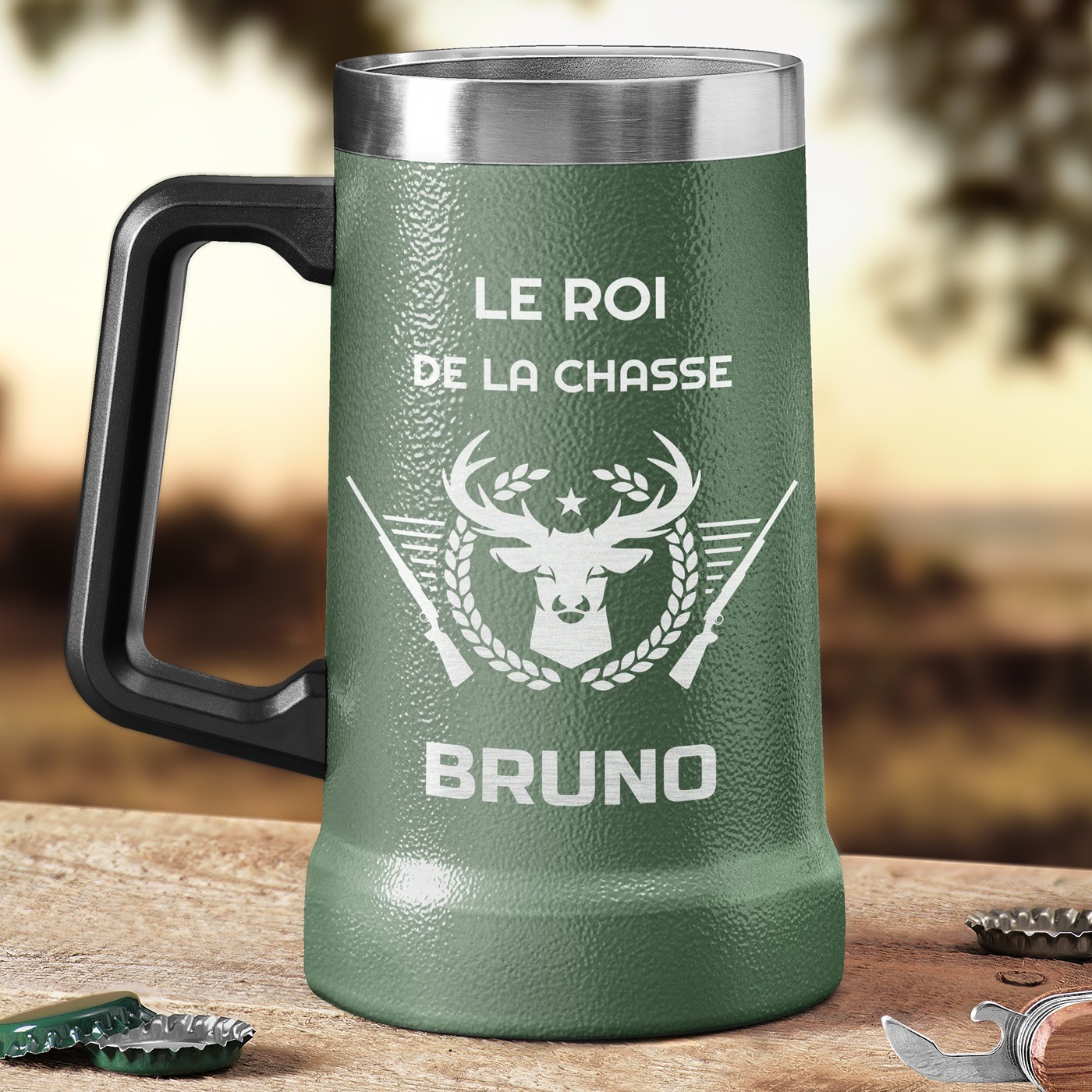 Vaso de cerveza aislante Murrano grabado - Regalo de cumpleaños para cazador