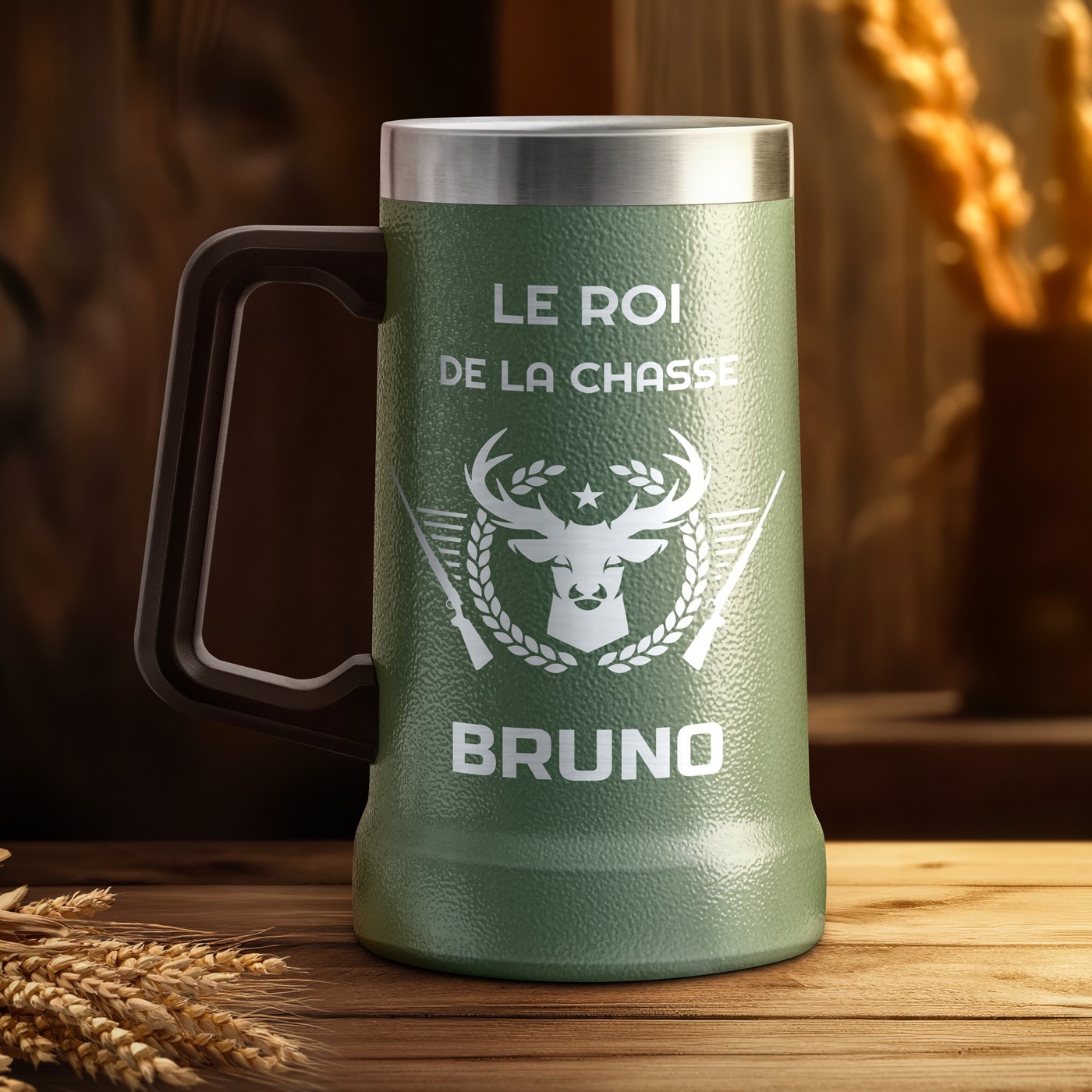 Vaso de cerveza aislante Murrano grabado - Regalo de cumpleaños para cazador