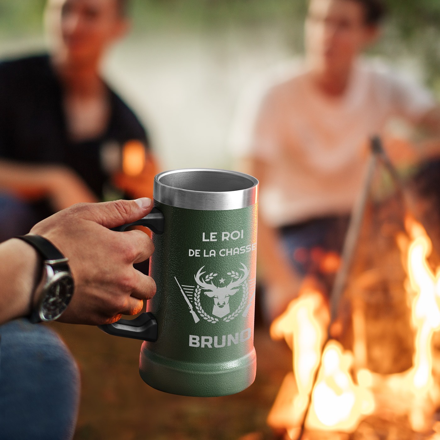 Vaso de cerveza aislante Murrano grabado - Regalo de cumpleaños para cazador
