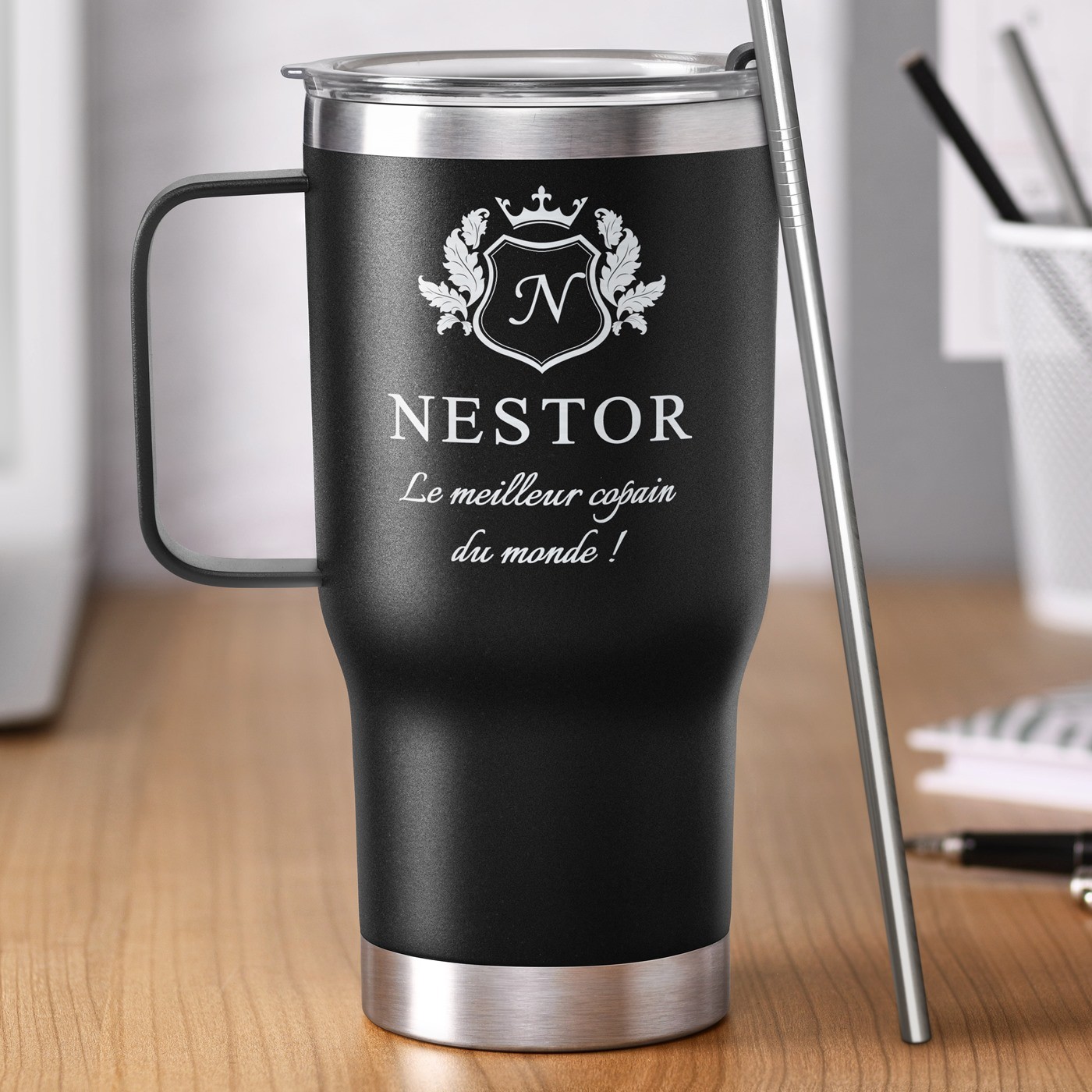 Mug térmico personalizado de acero inoxidable - Negro