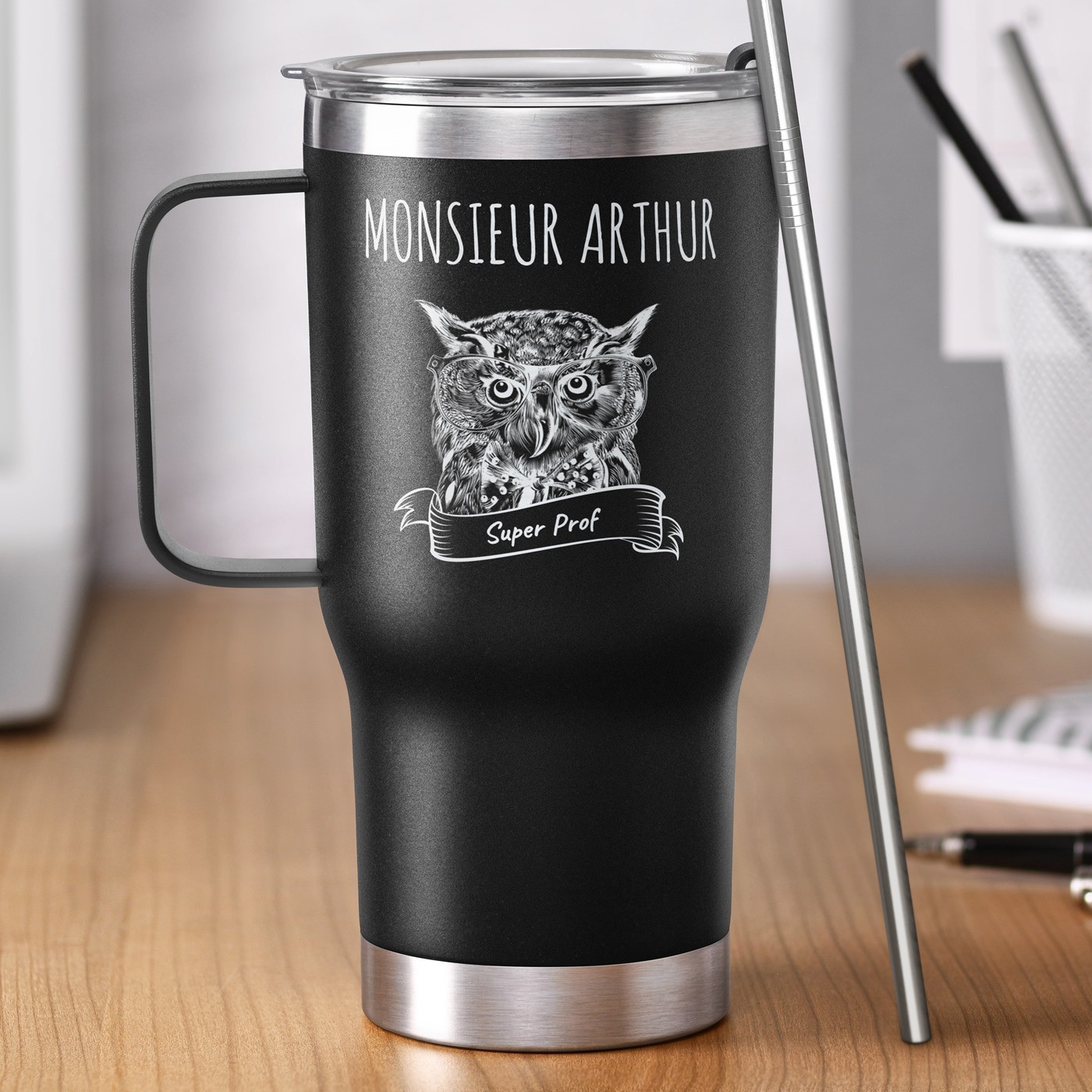 Taza Aislante Murrano - Negra con Grabado para Profes