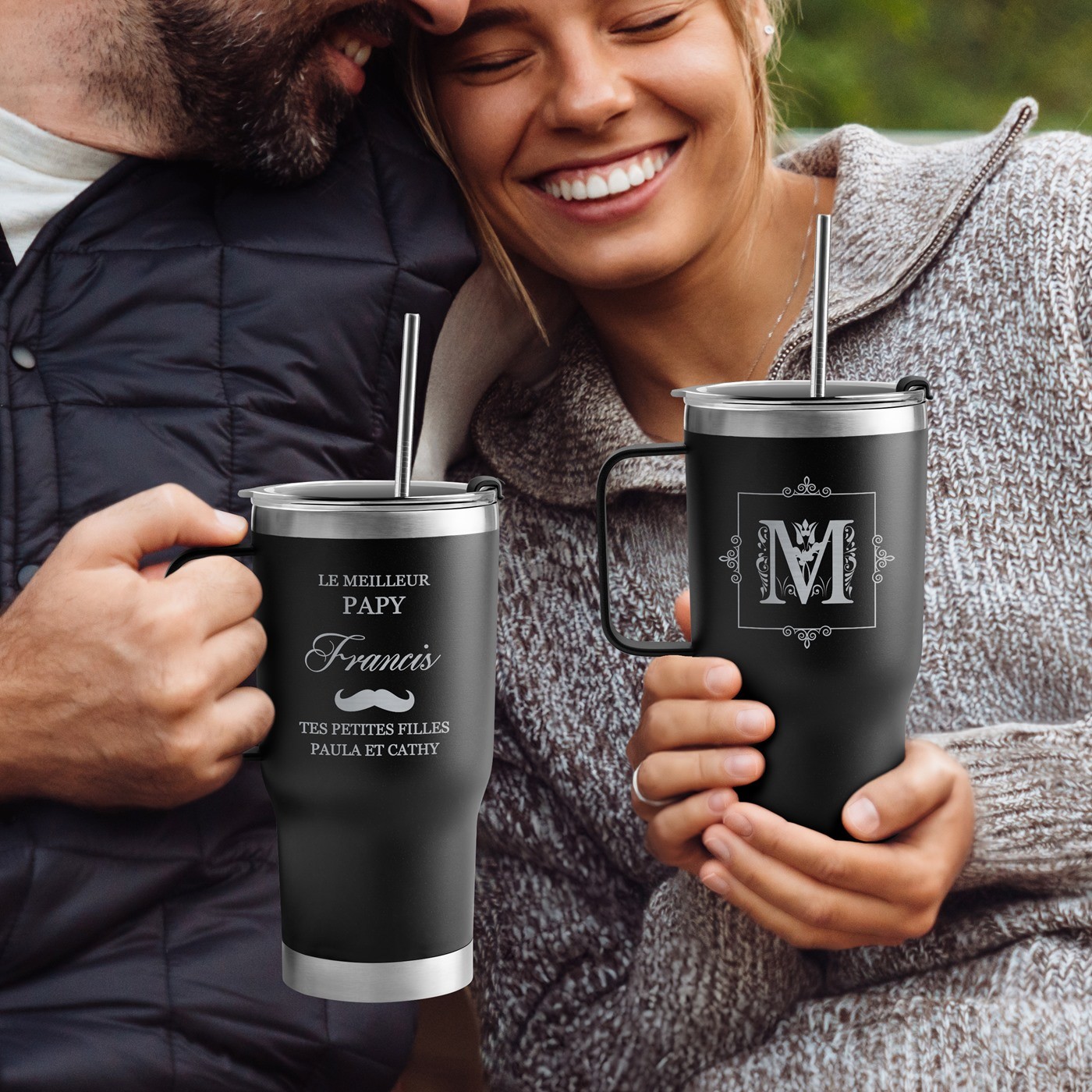 Taza aislante negra personalizada para el cumpleaños de abuelo