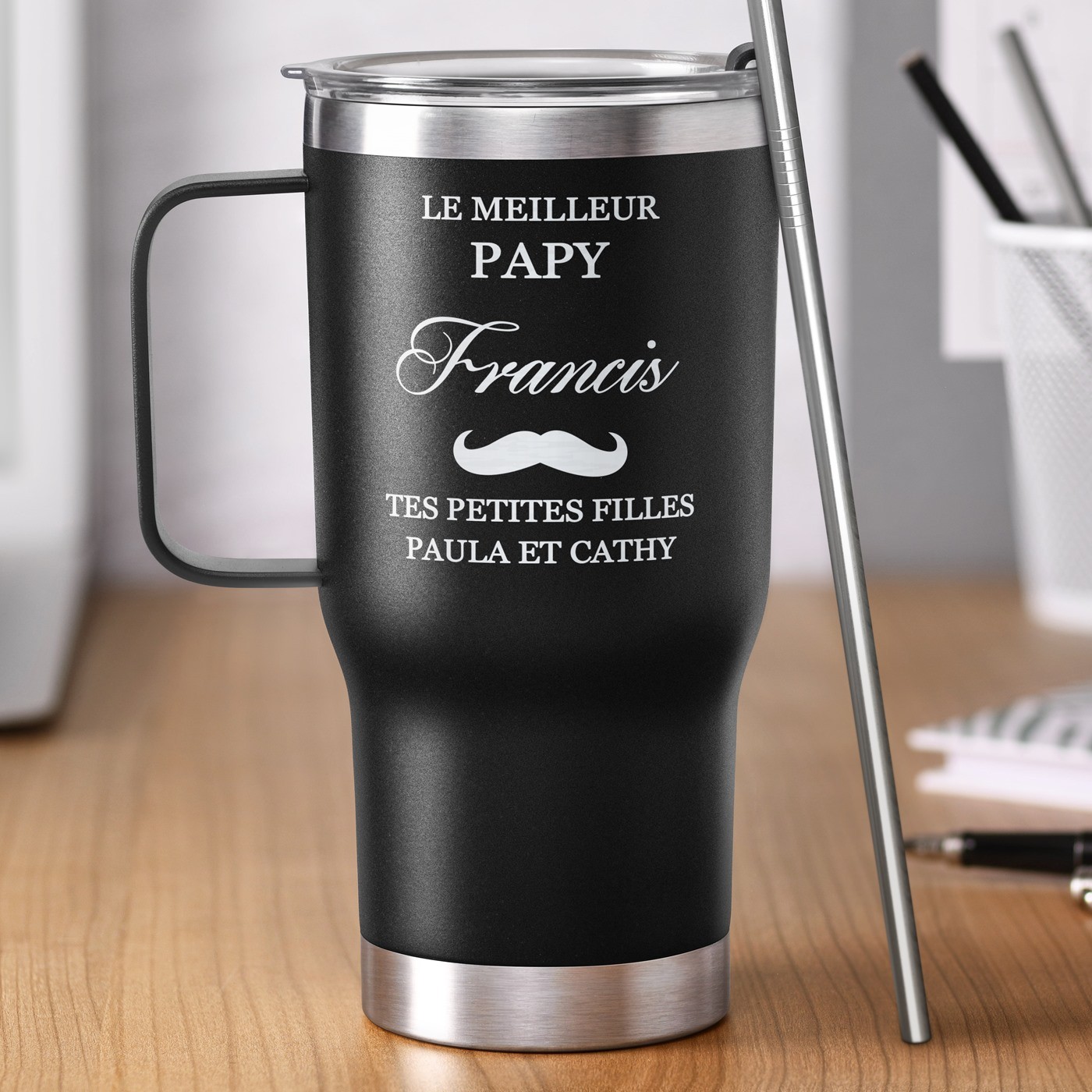 Taza aislante negra personalizada para el cumpleaños de abuelo