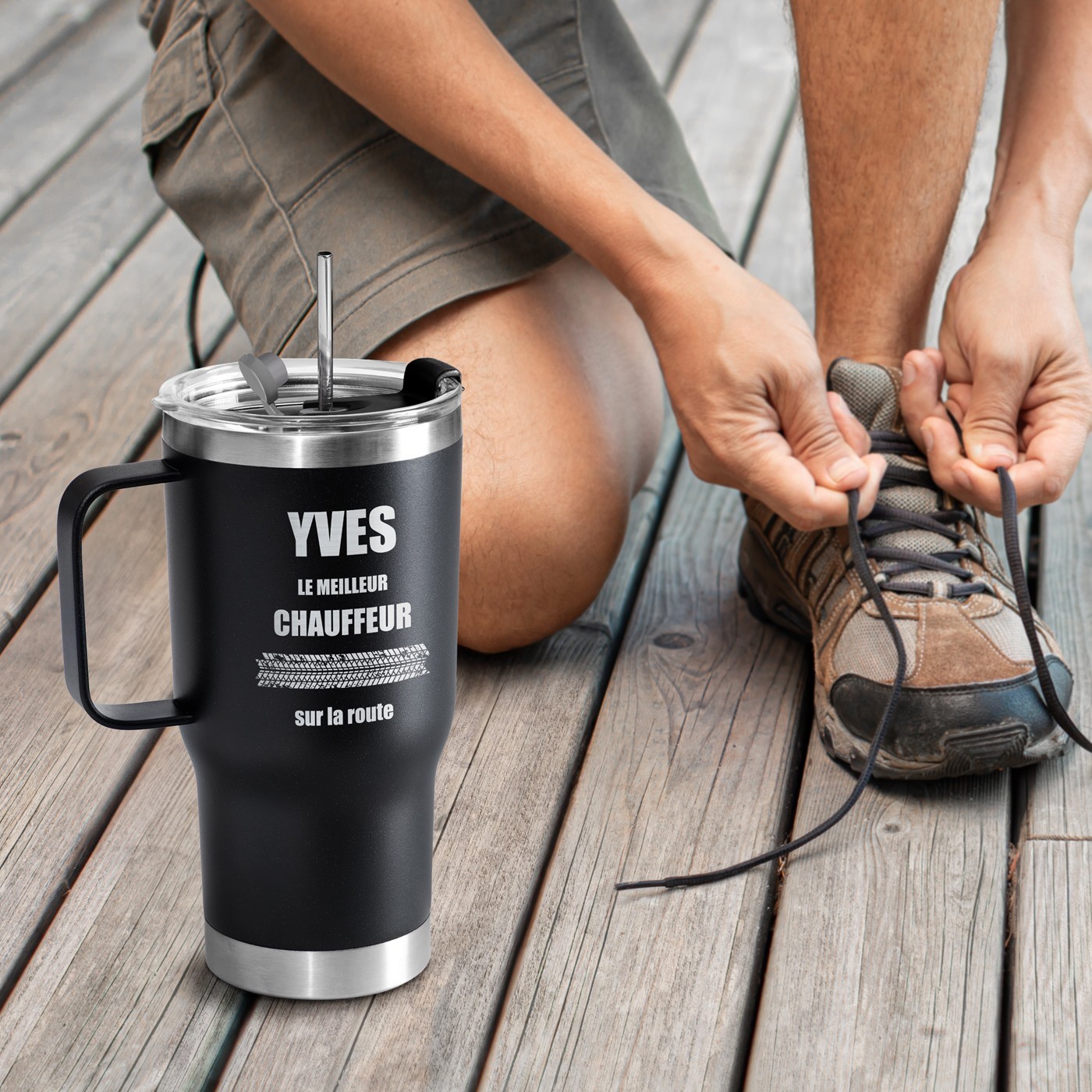 Murrano Black Insulated Cup with Gravure for a Driver's Birthday