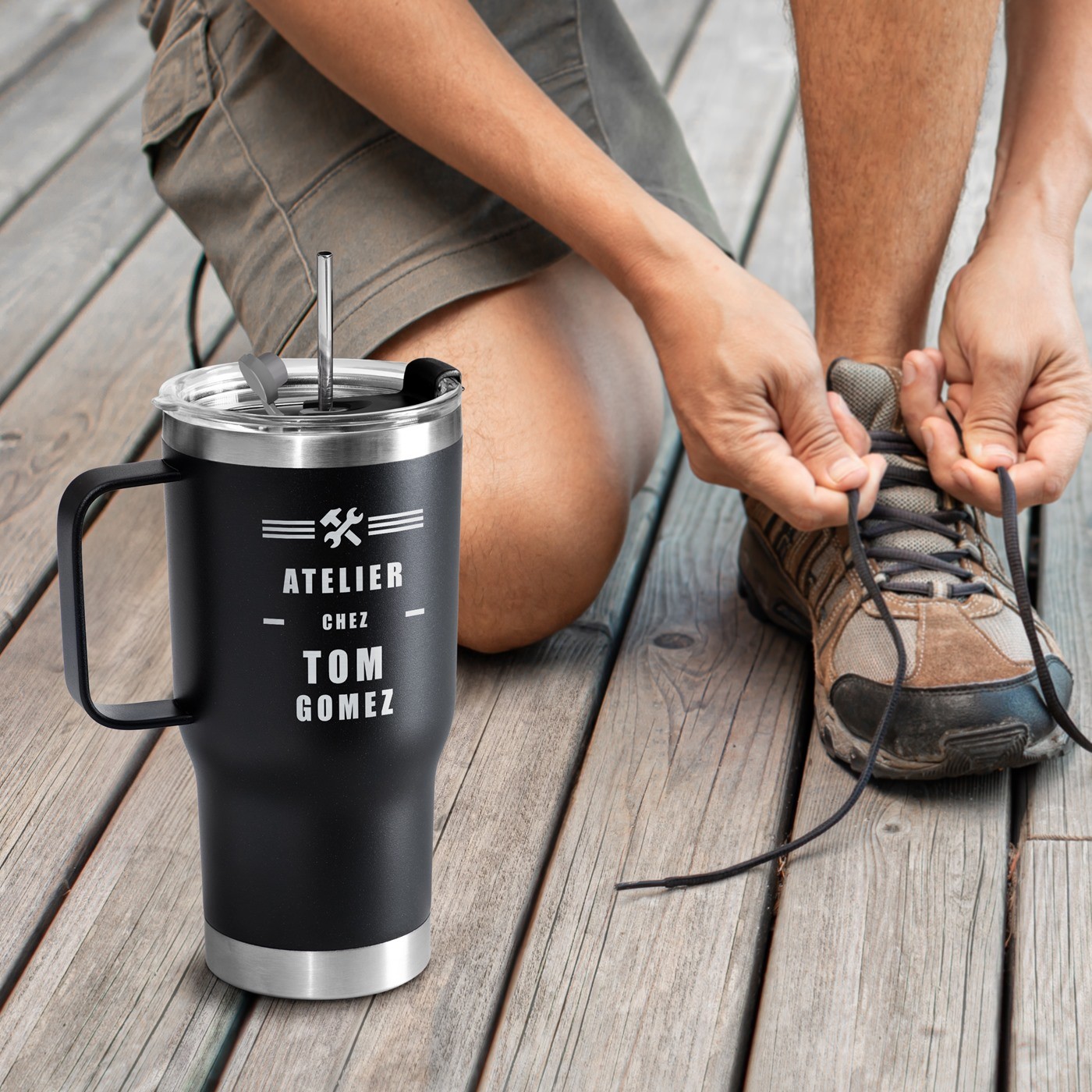 Taza aislante Murrano - Negro con grabado personalizado