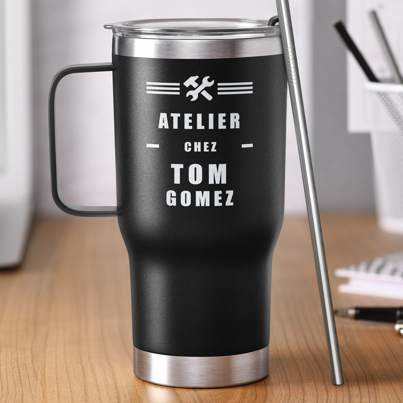 Taza aislante Murrano - Negro con grabado personalizado
