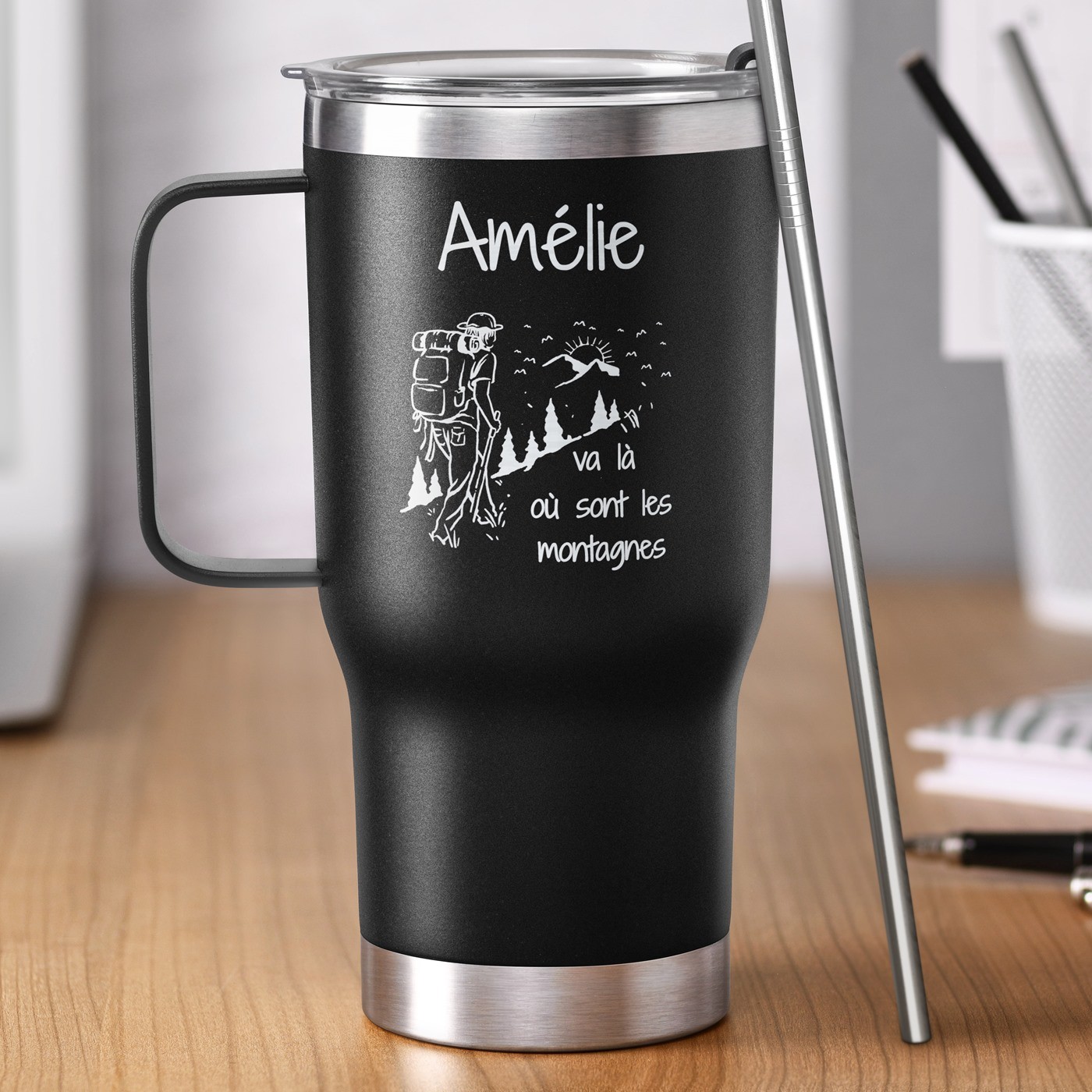 Murrano Insulated Cup - Black with Engraving for Mountain Enthusiast's Birthday