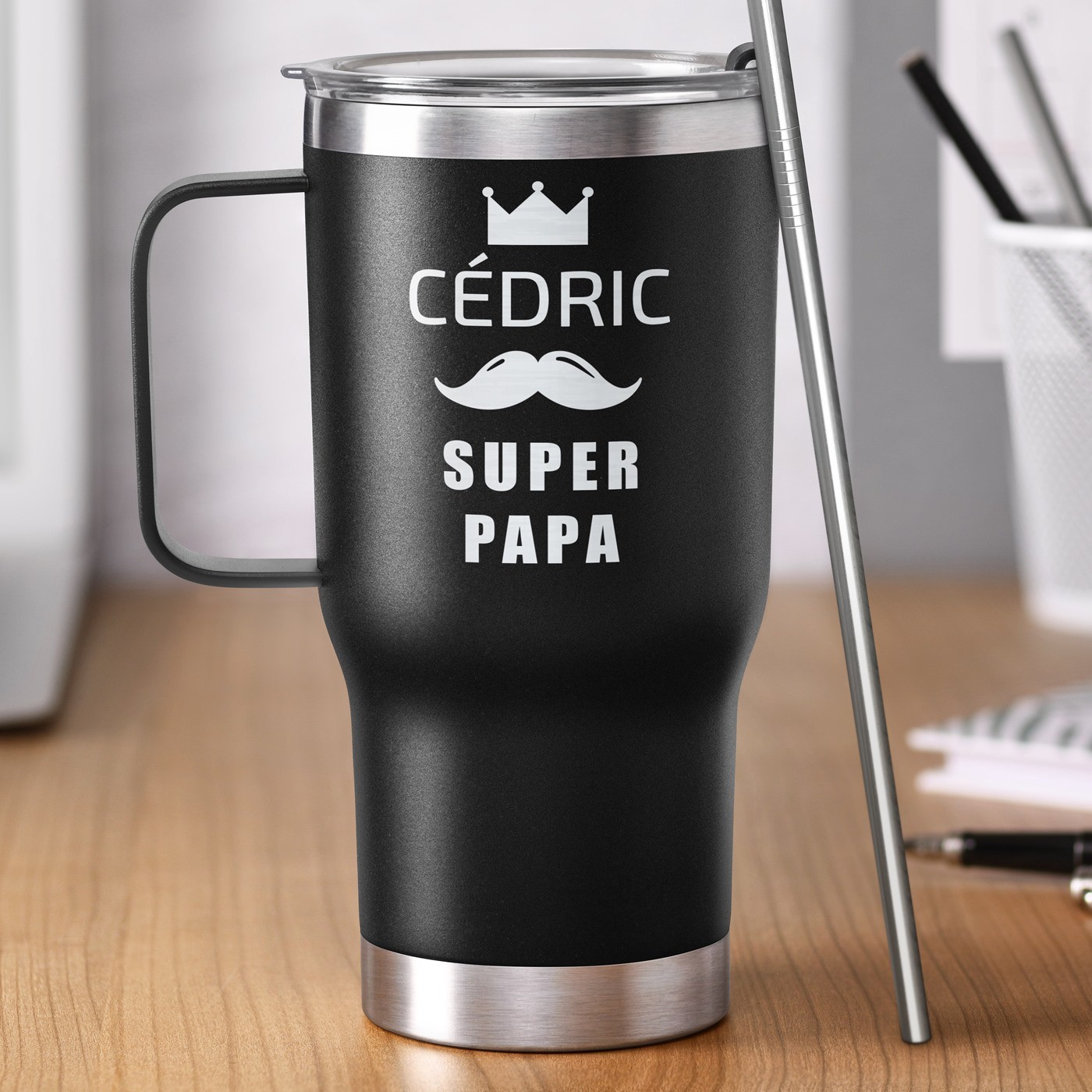 Taza aislante personalizada negra para el Día del Padre
