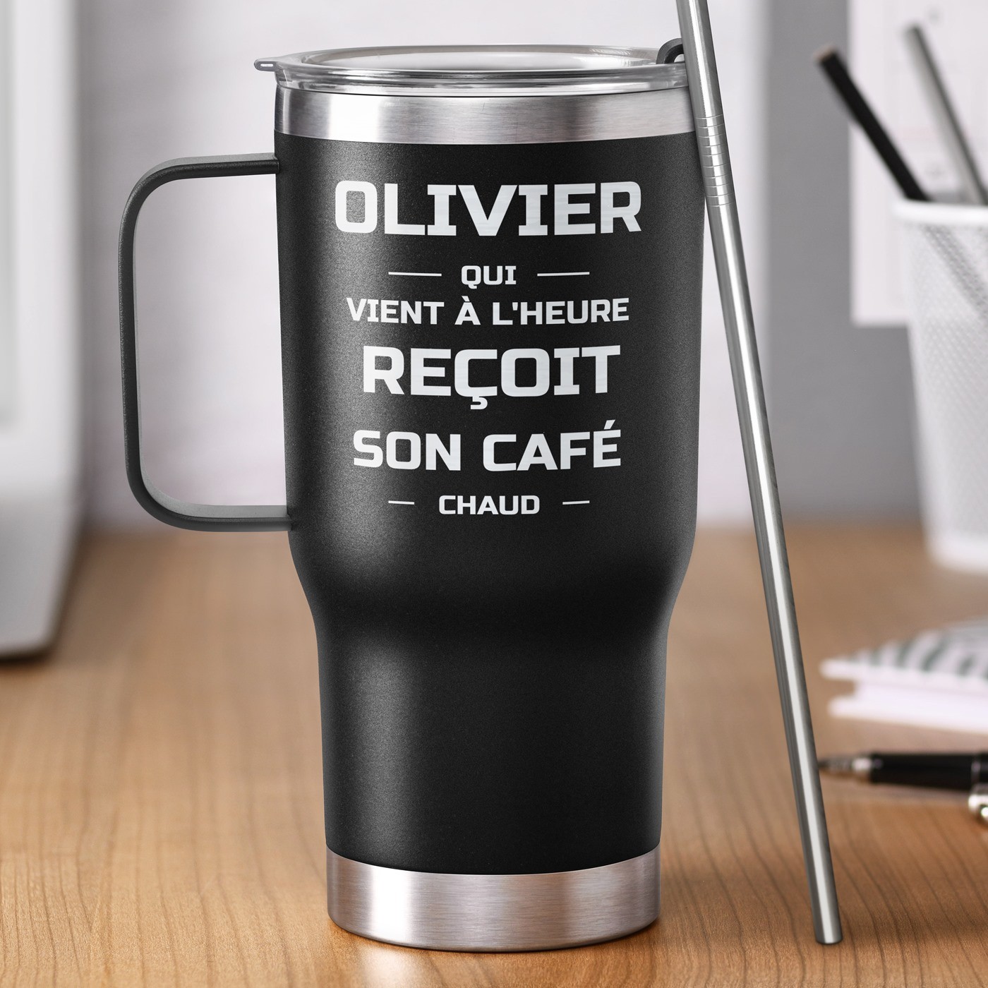 Taza aislante personalizada - Negra con grabado para el cumpleaños de papá