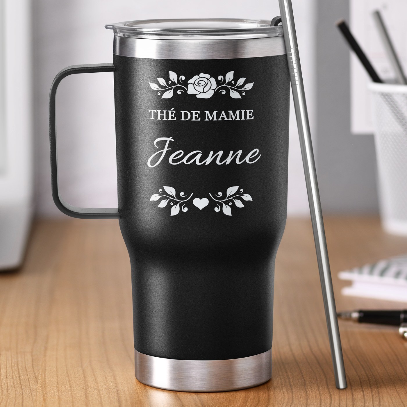 Taza térmica Murrano - Negra con grabado para el Día de los Abuelos