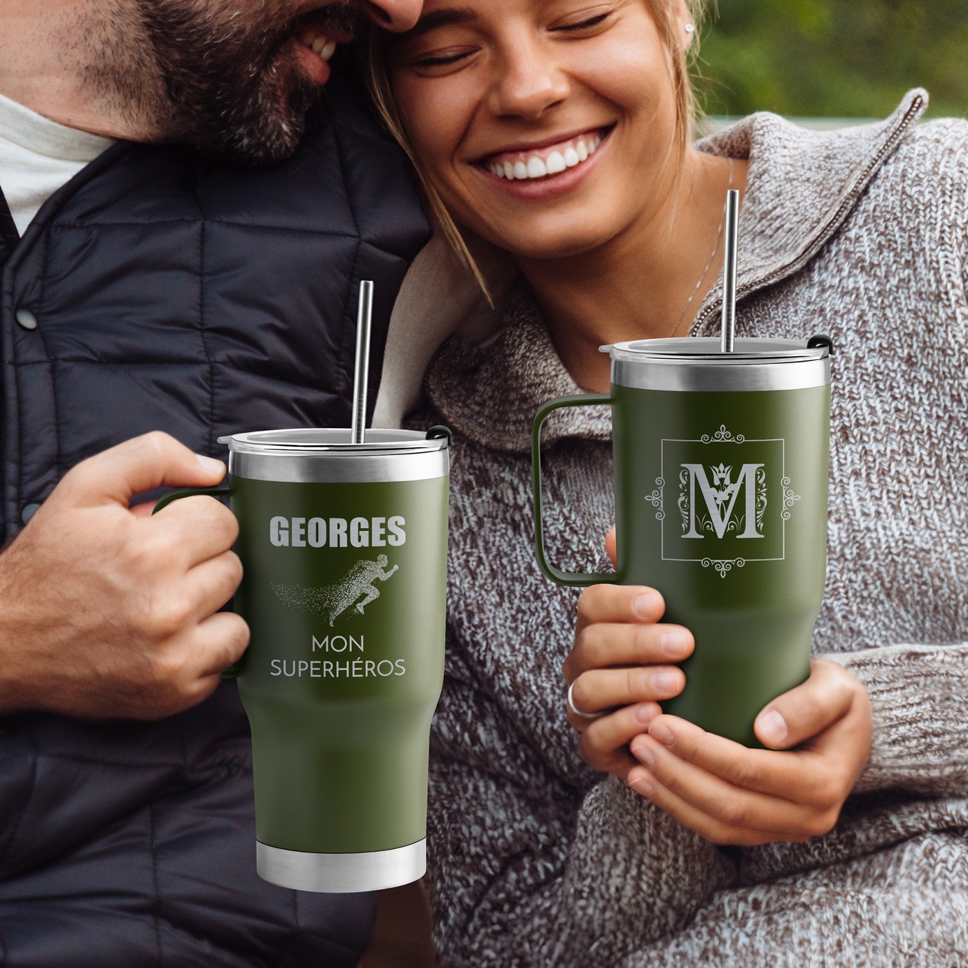 Mug de voyage Murrano - Vert avec gravure pour un ami