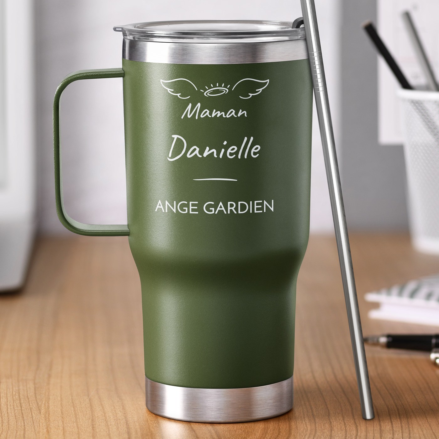 Murrano Travel Mug - Green with Engraving for Mother's Day