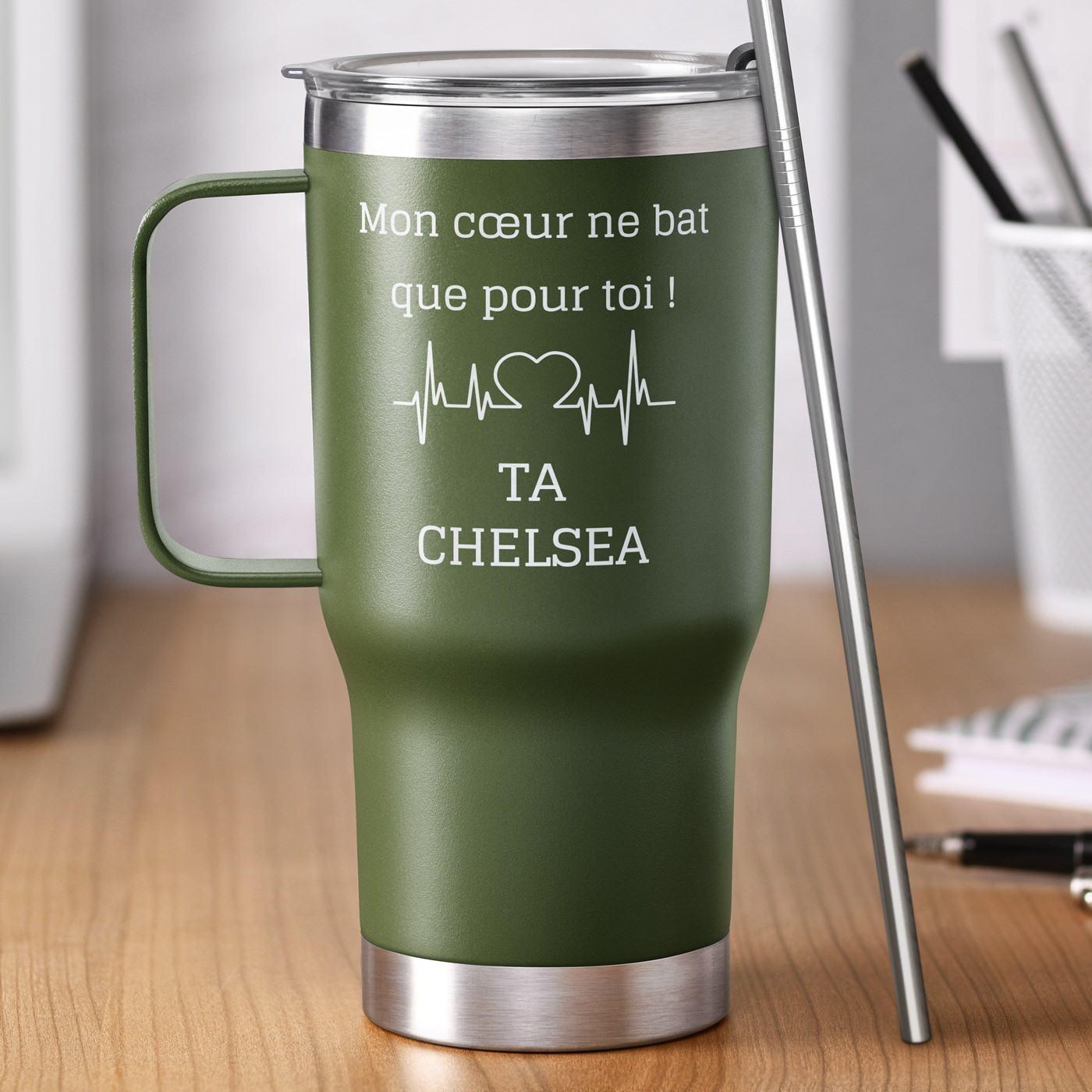 Taza de viaje personalizada - Verde para marido en San Valentín