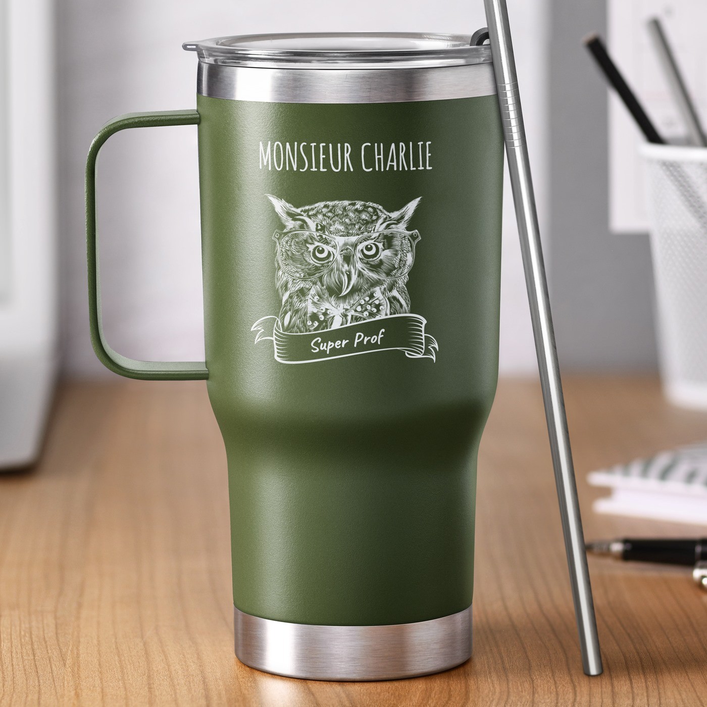 Murrano Travel Mug - Green with Engraving for Super Teacher