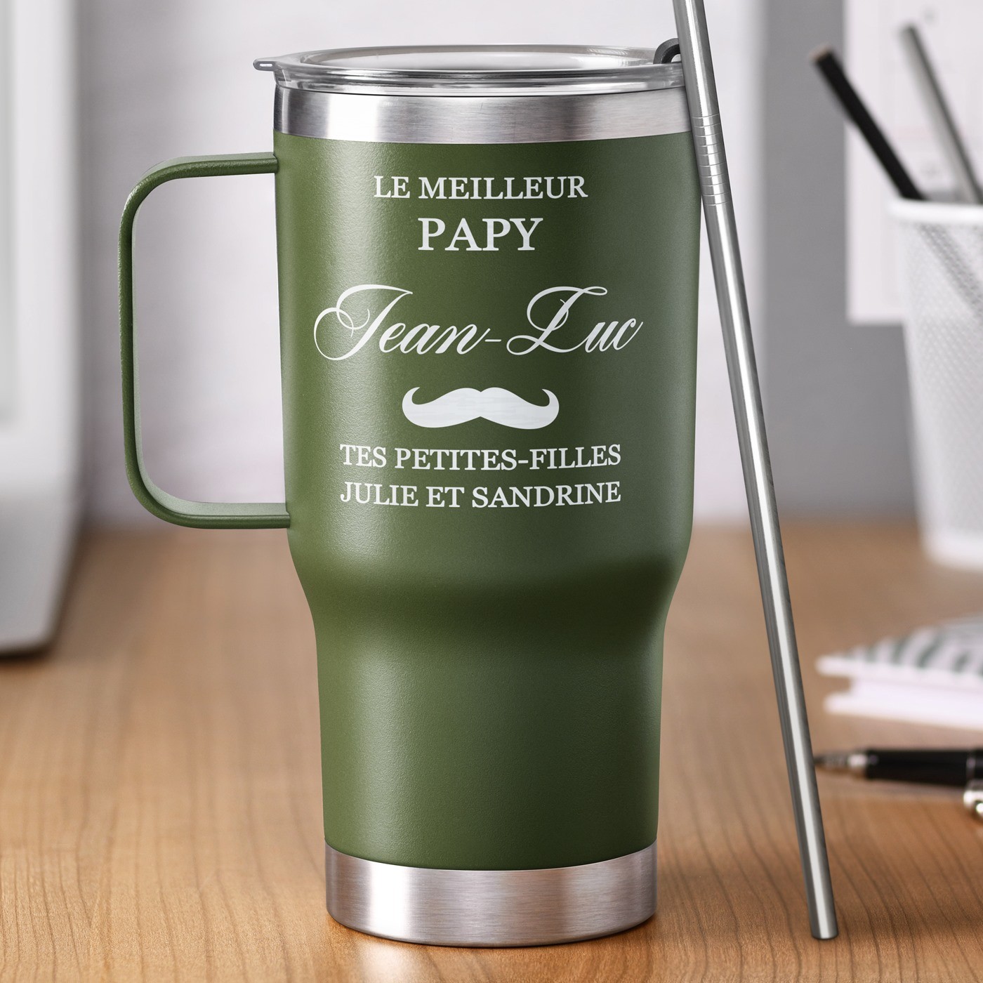 Mug de viaje personalizado Murrano - Verde para el Día del Abuelo
