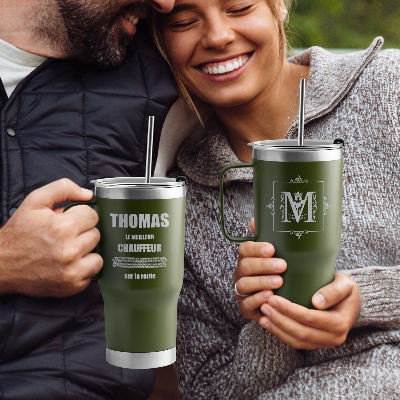 Taza térmica de viaje Murrano - Verde con grabado para el cumpleaños de un conductor