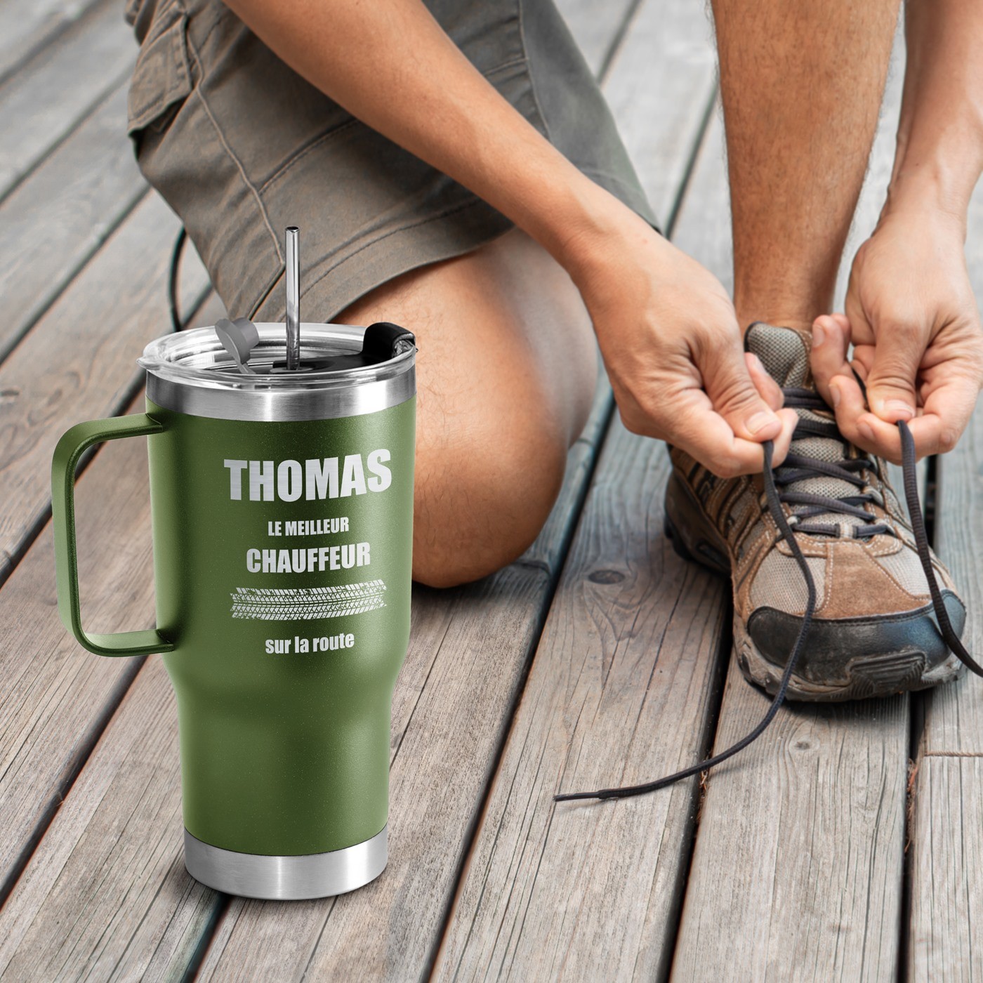 Taza térmica de viaje Murrano - Verde con grabado para el cumpleaños de un conductor