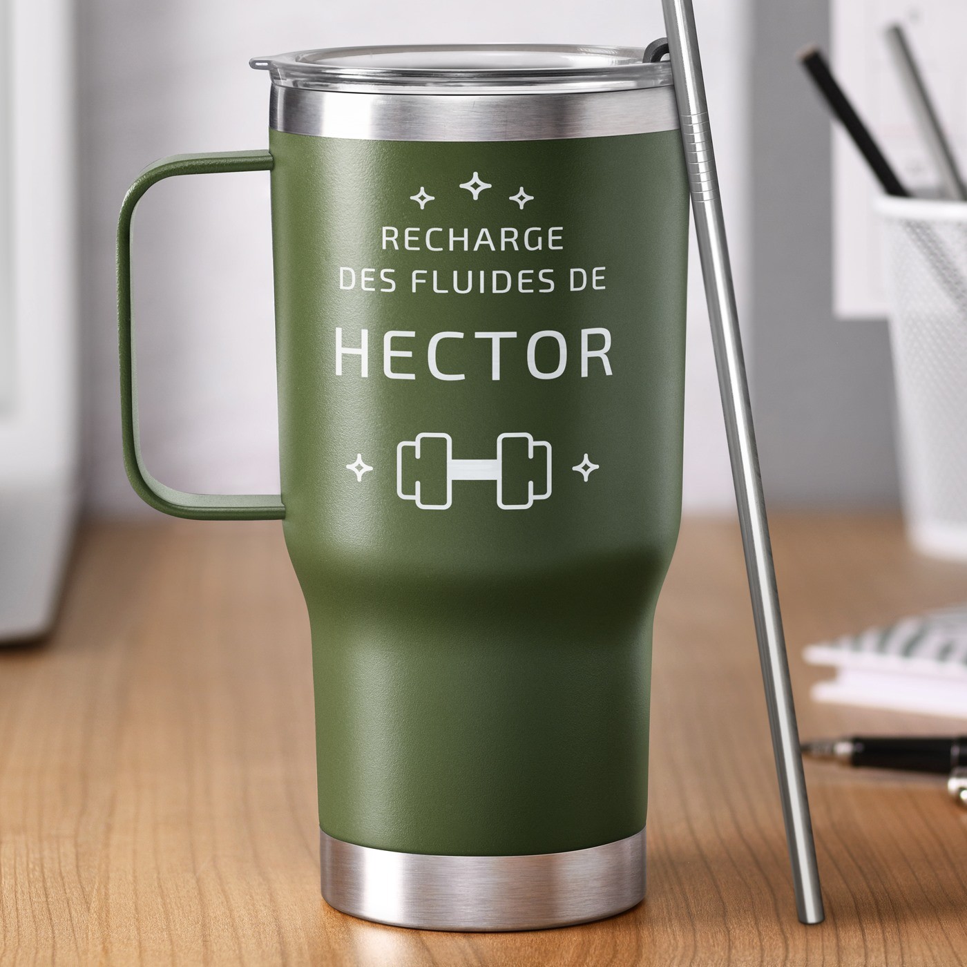 Mug de viaje personalizado Murrano - Verde para el cumpleaños de un deportista
