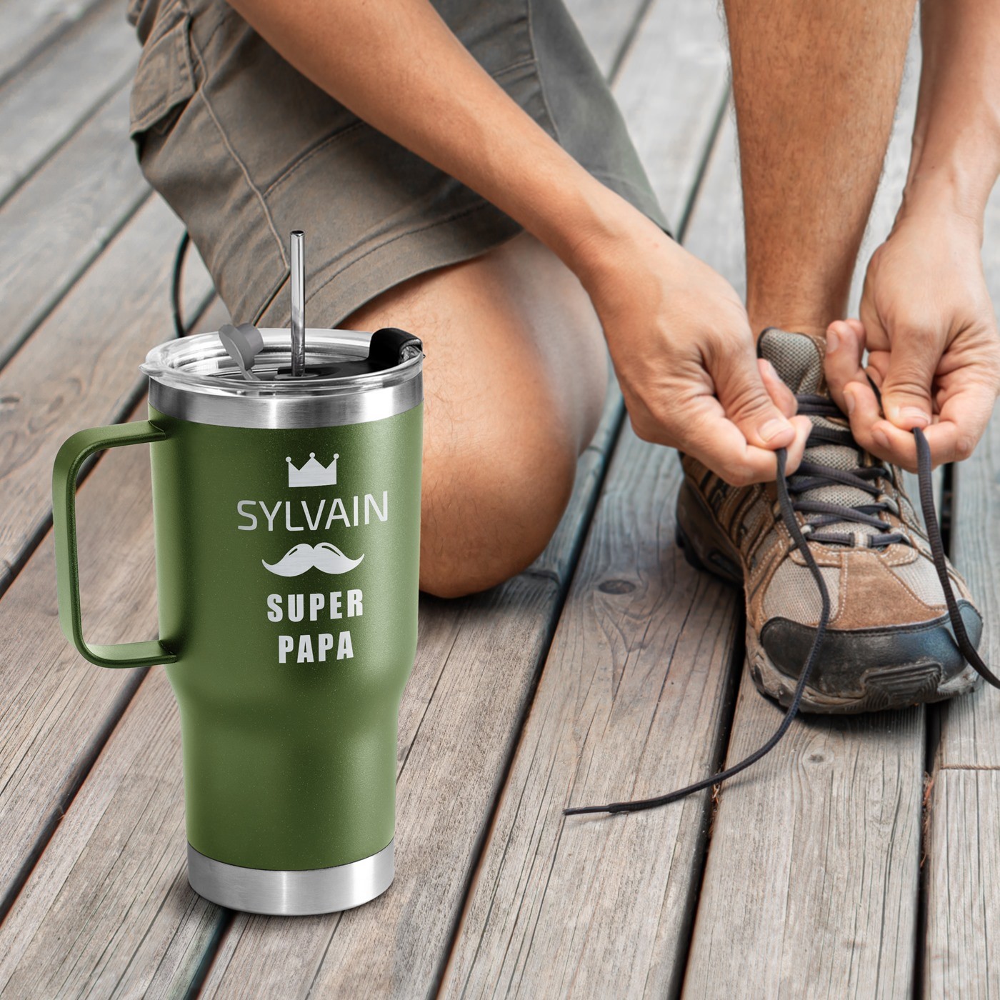 Taza de viaje personalizada - Verde para el Día del Padre