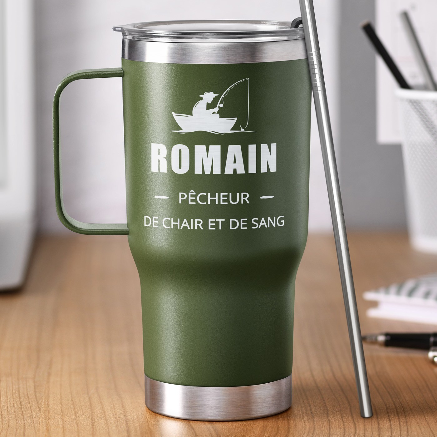 Mug de viaje Murrano - Verde con grabado personalizado para el cumpleaños de papá