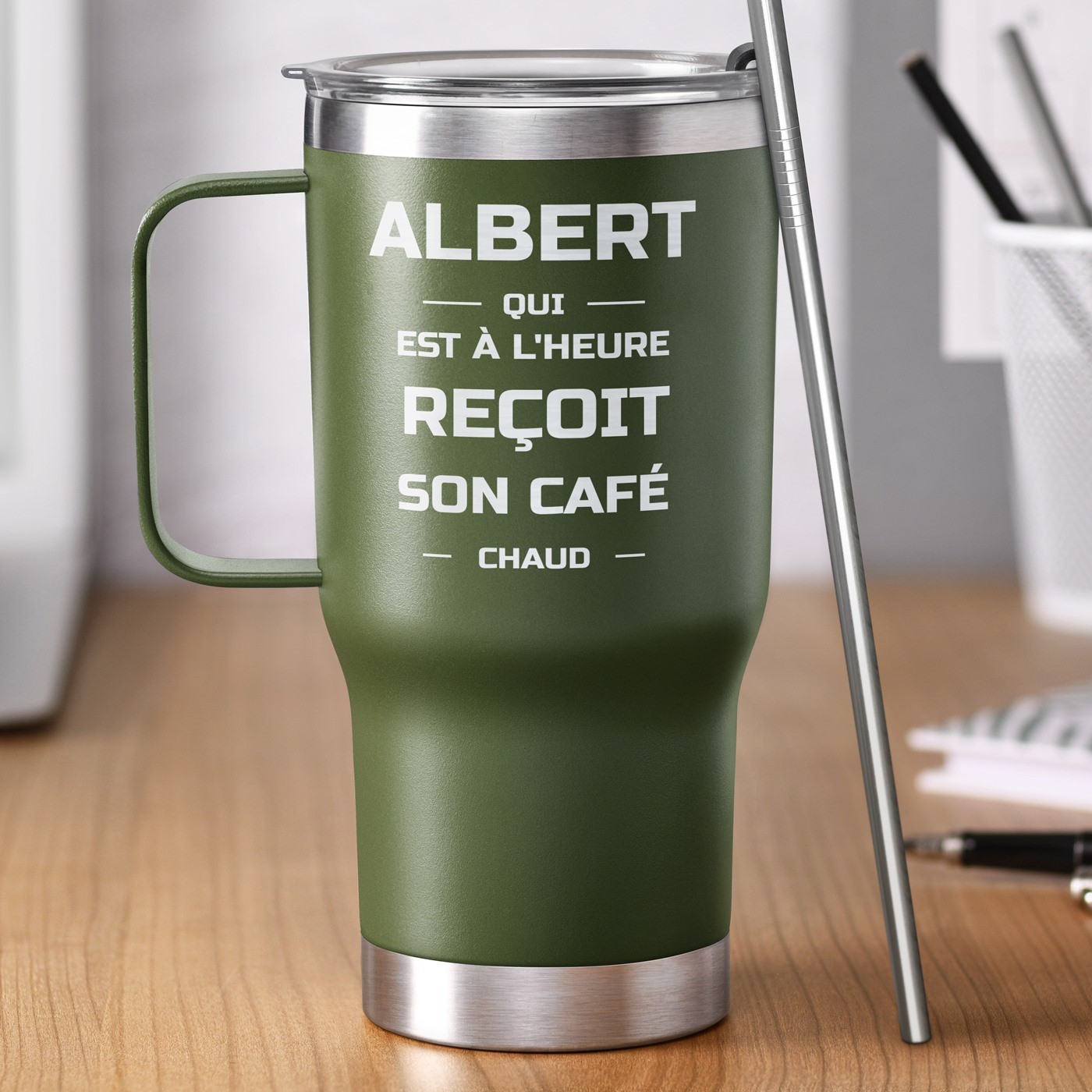 Taza de viaje Murrano - Verde con grabado para el cumpleaños de un estudiante