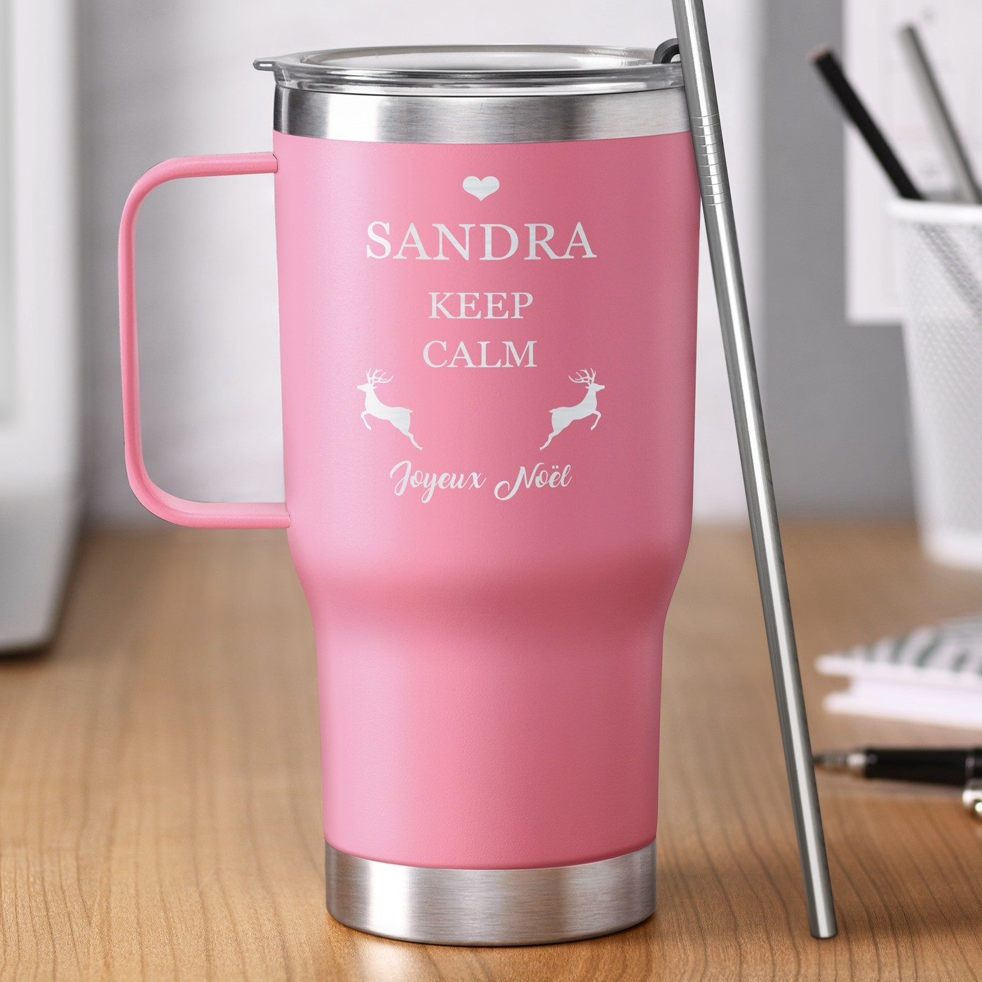 Taza térmica con grabado - Esposa rosa para Navidad