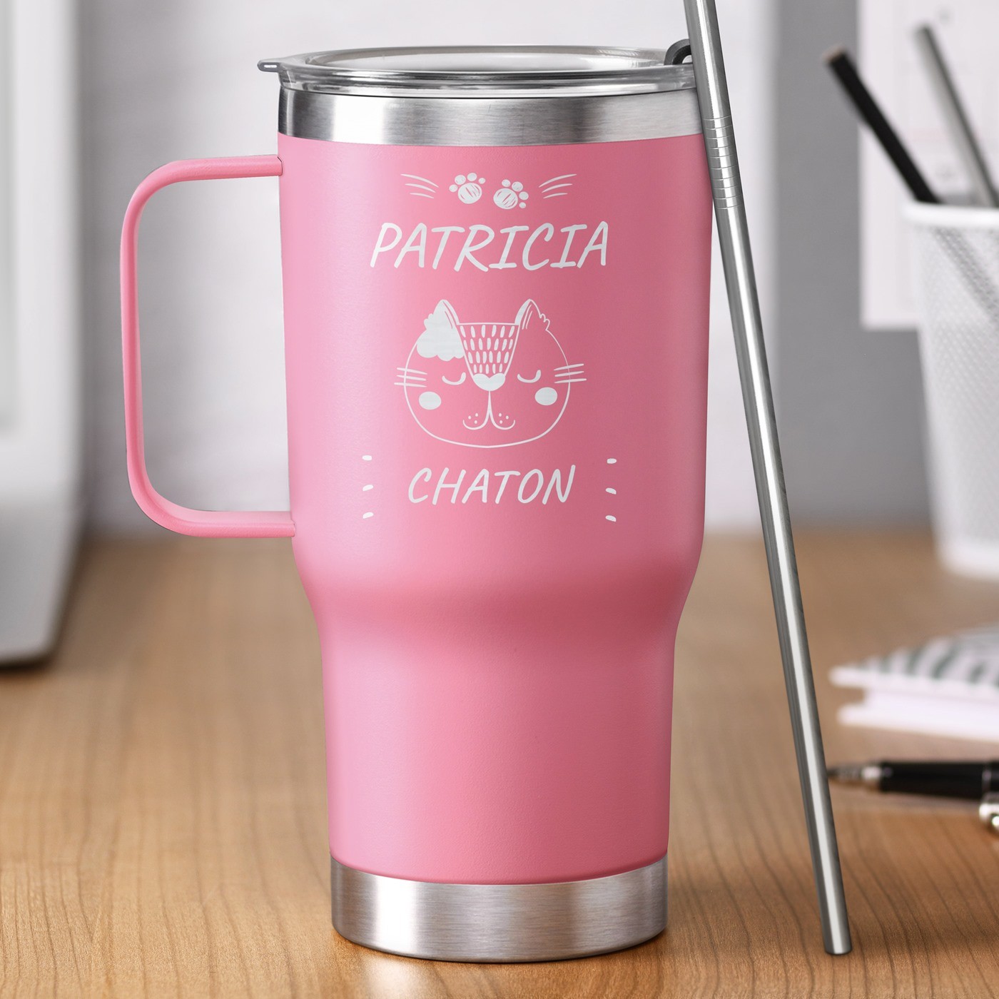 Taza térmica Murrano con grabado para el cumpleaños de la prometida - Rosa