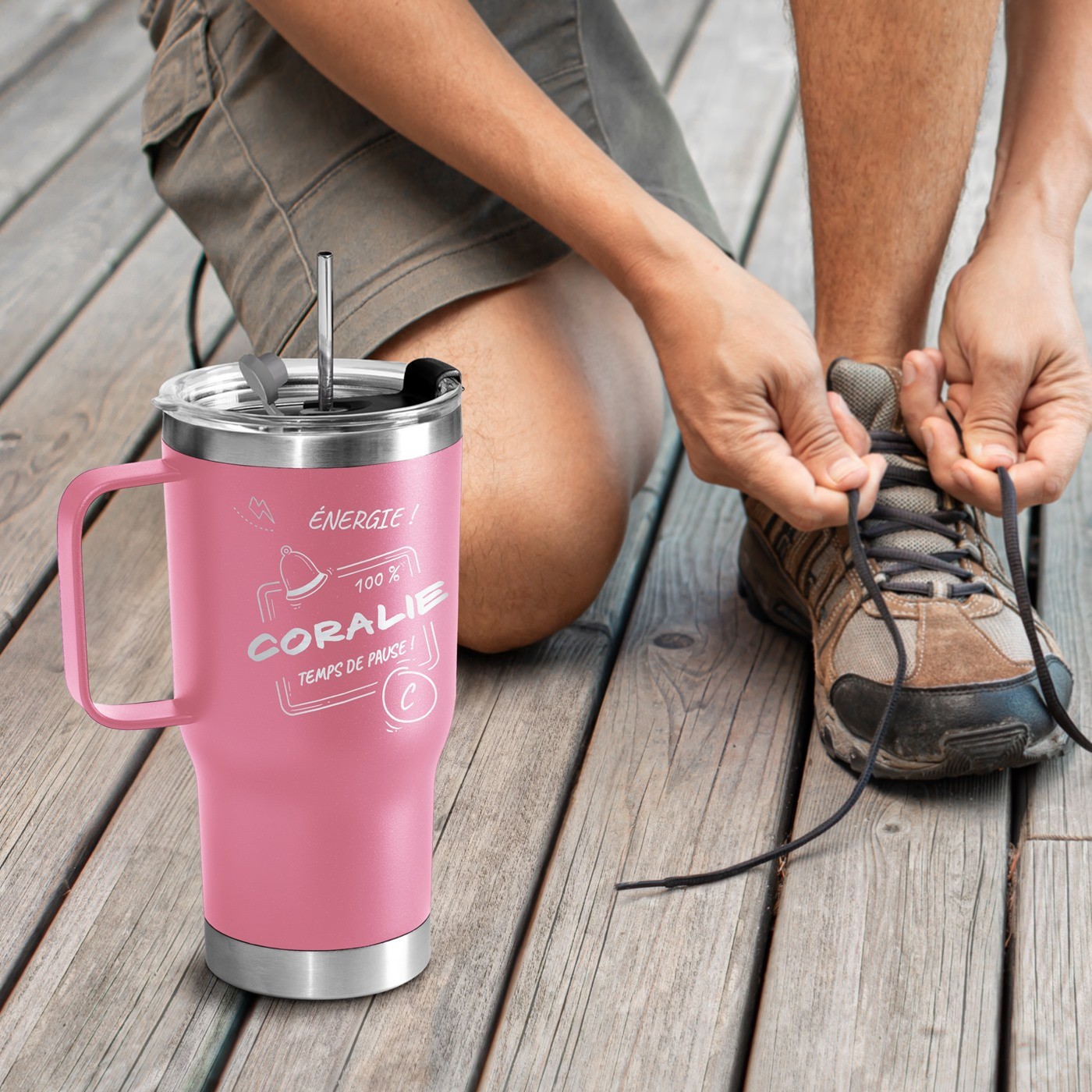 Taza térmica personalizada Murrano - Rosa para el cumpleaños de una estudiante