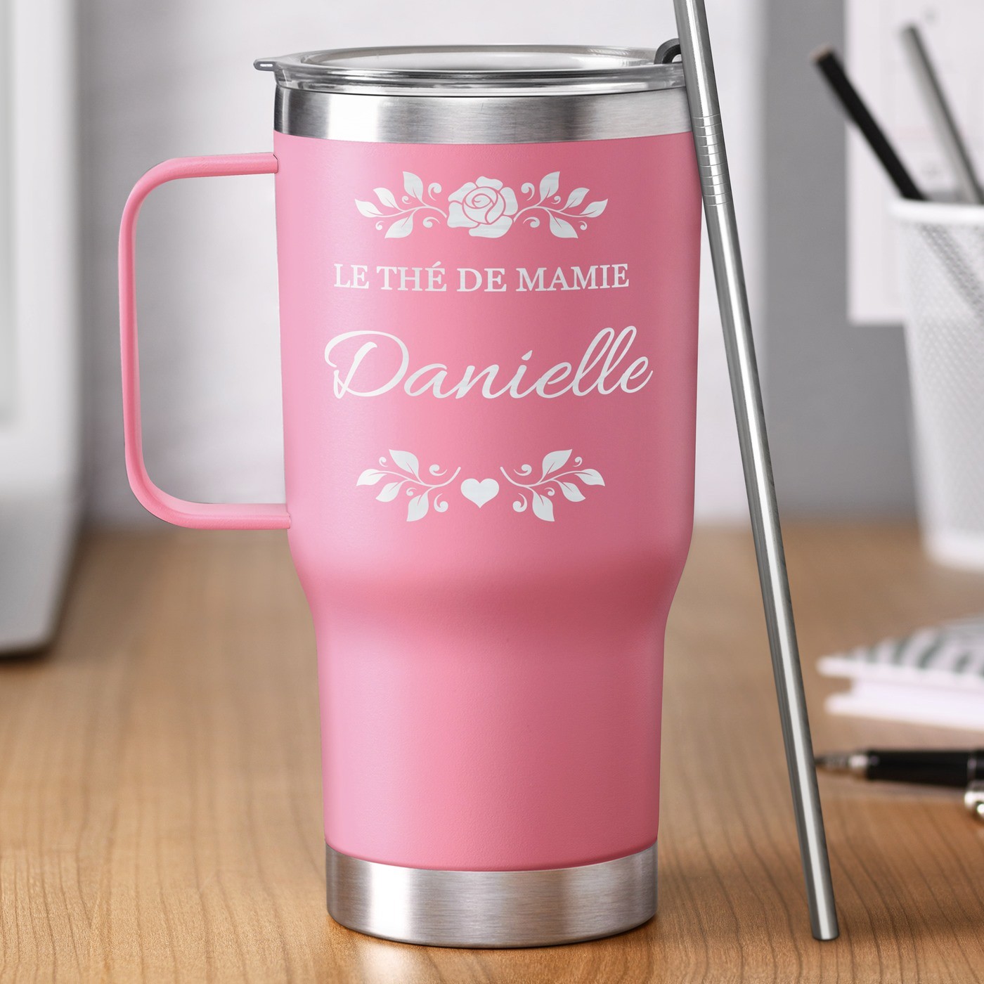 Personalized Thermal Mug - Pink for Grandmother's Day