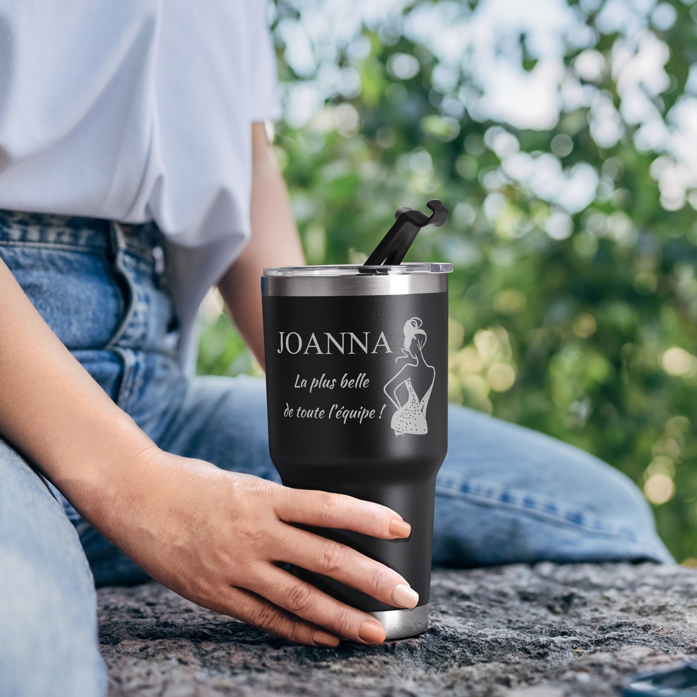 Taza térmica negra personalizada - Regalo de cumpleaños para colega