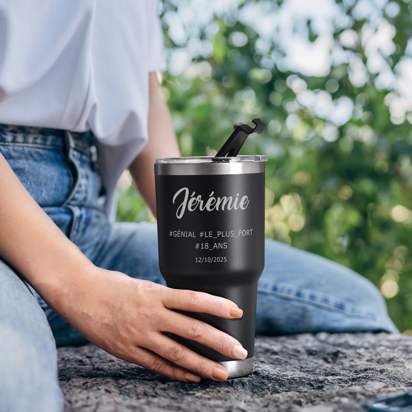 Tasse Isotherme Murrano Personnalisée avec Gravure pour l'Anniversaire d'un Ami de 18 Ans