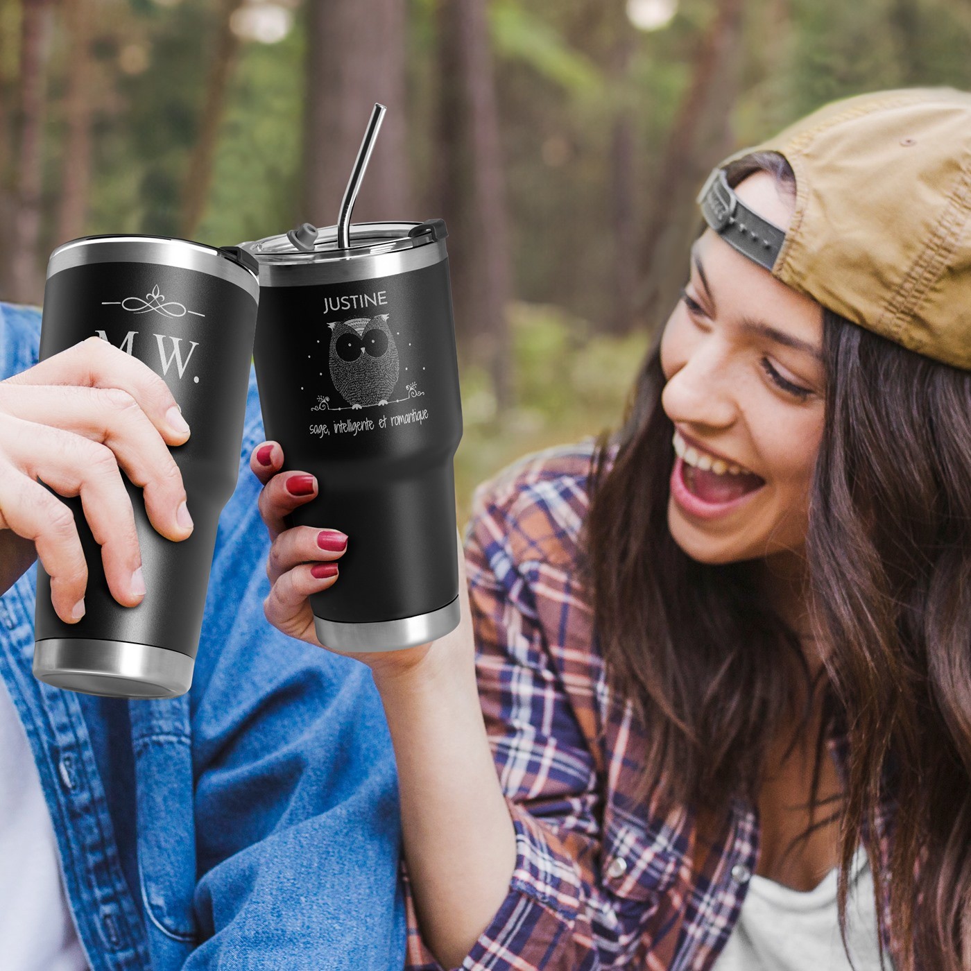 Taza aislante Murrano con grabado personalizado para mujeres - Negra