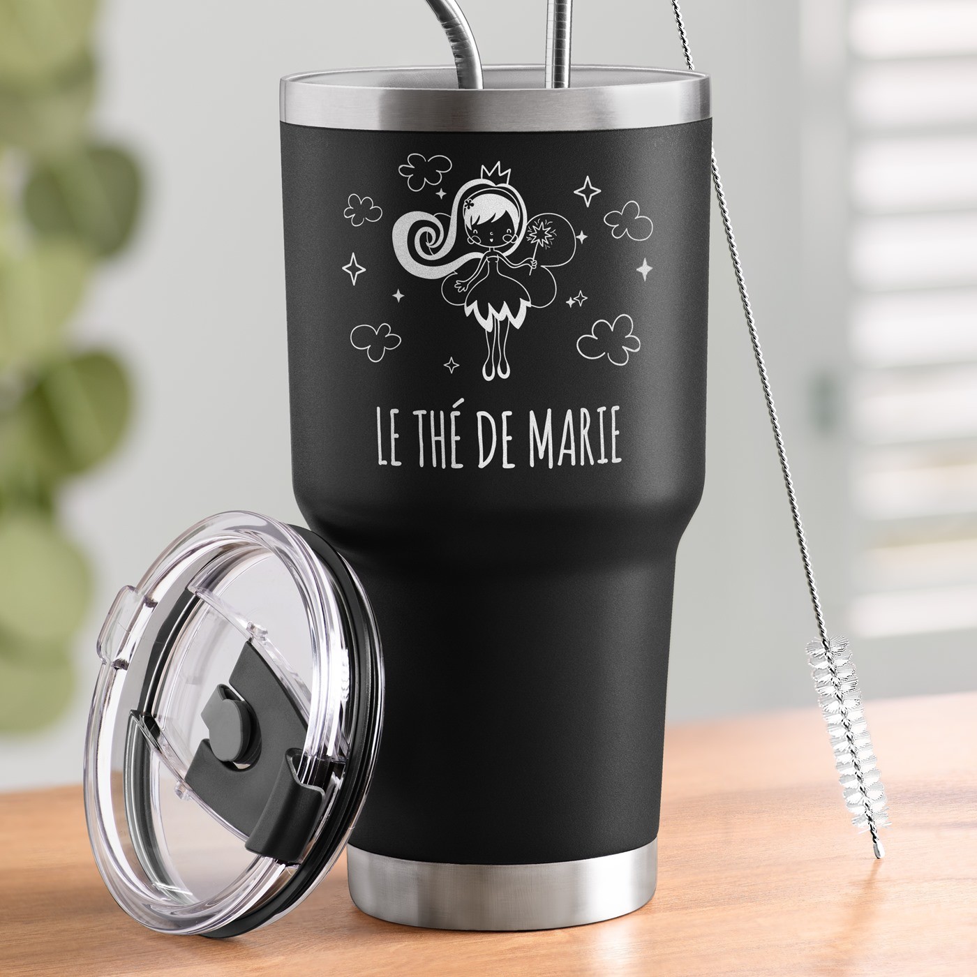 Taza térmica personalizada negra Murrano para el cumpleaños de una niña