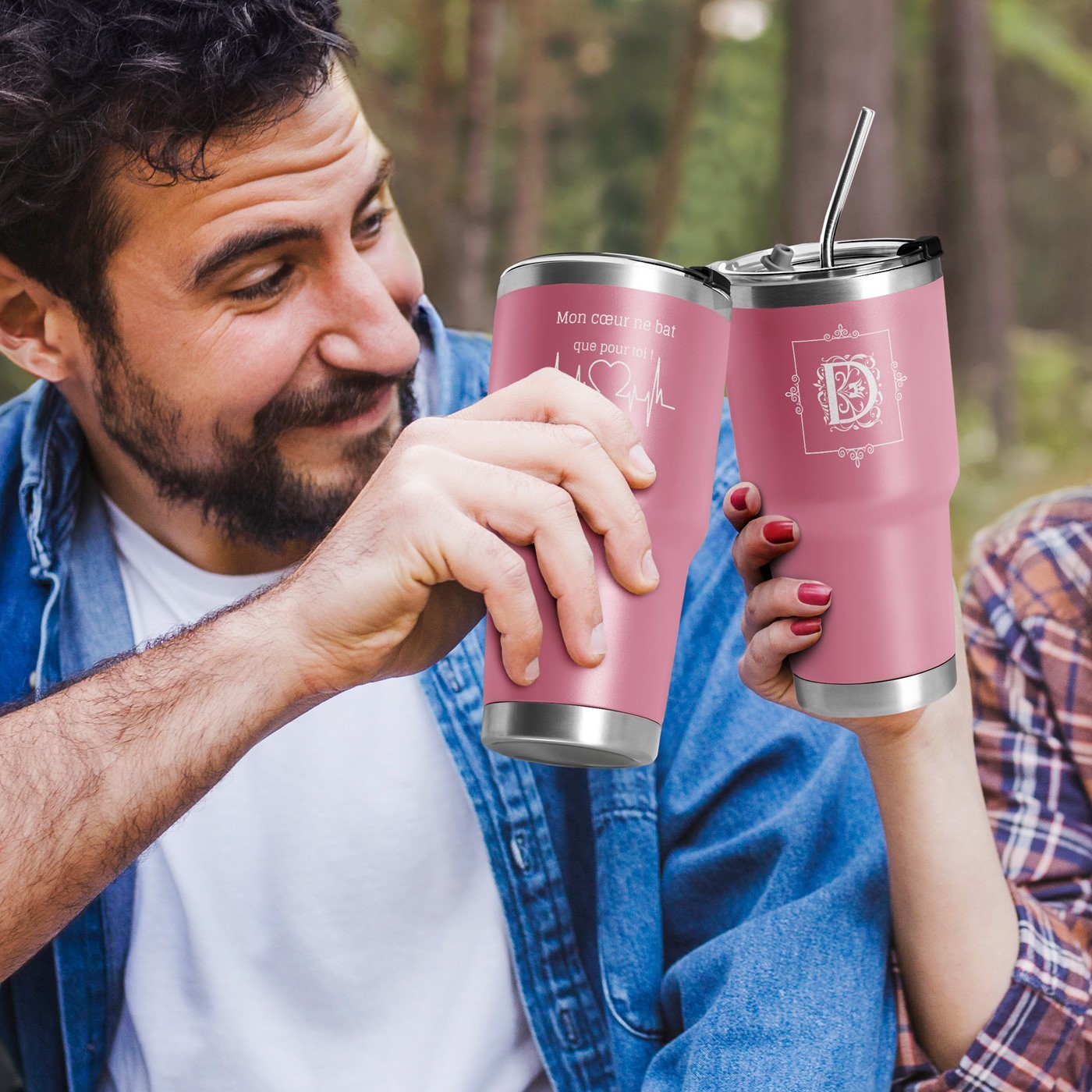 Taza térmica personalizada rosa para marido en el Día de San Valentín