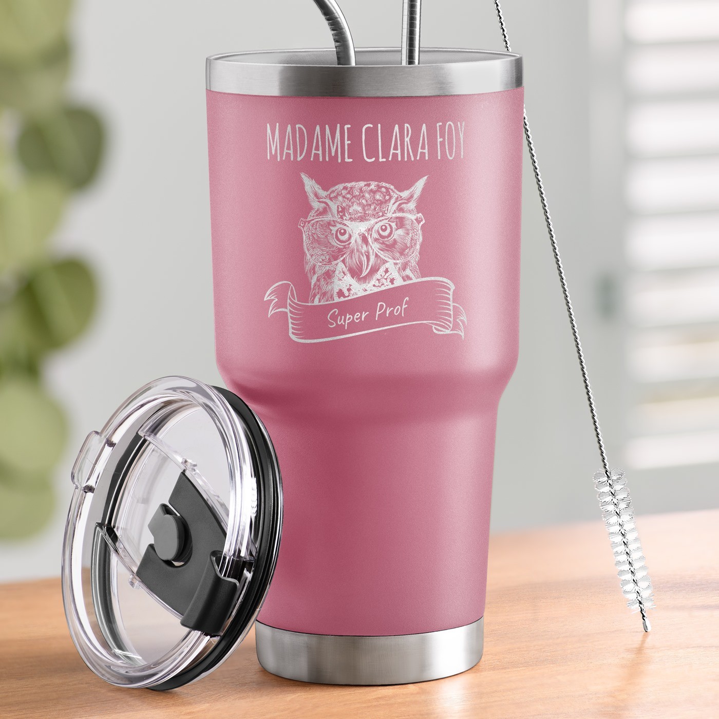 Taza aislada Murrano - Rosa con grabado para maestra