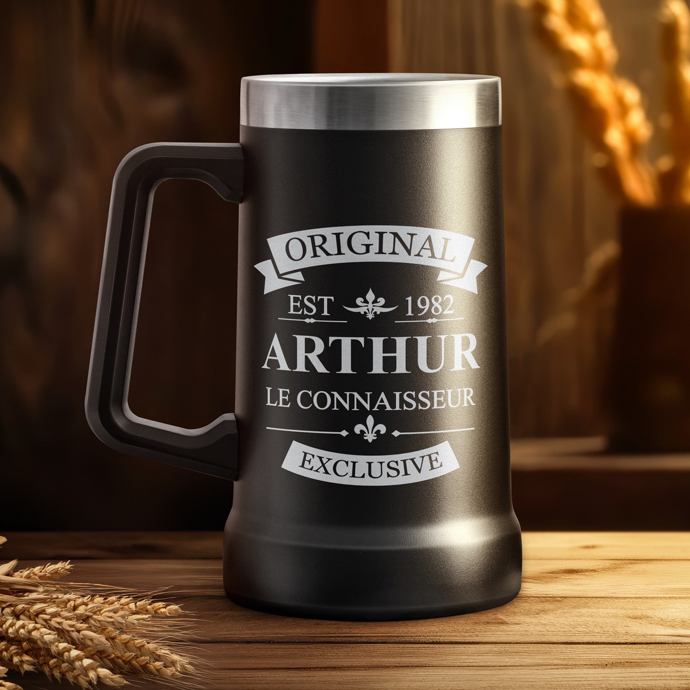 Taza de cerveza Murrano aislante - Negra con grabado personalizado