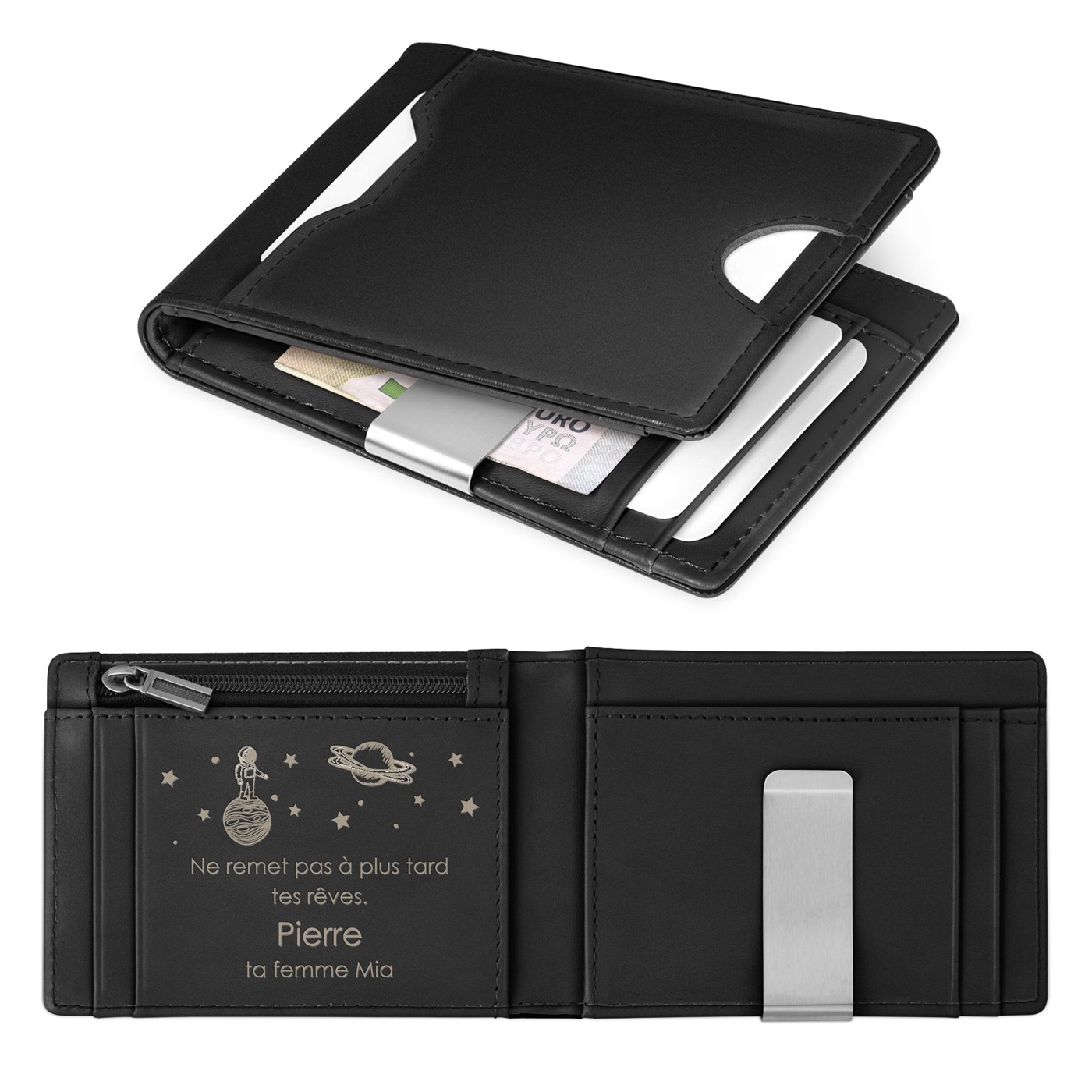 Billetera Murrano Slim de Cuero - Negro
