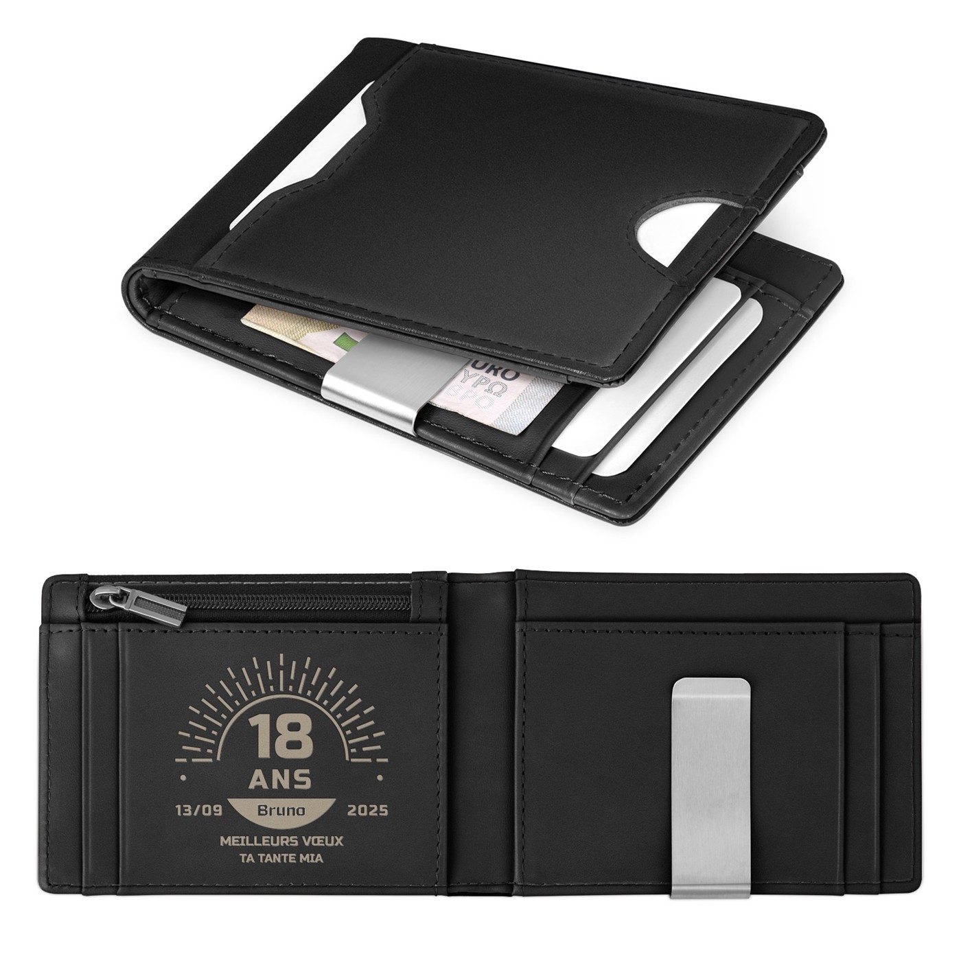 Monedero de cuero Murrano Slim - Negro