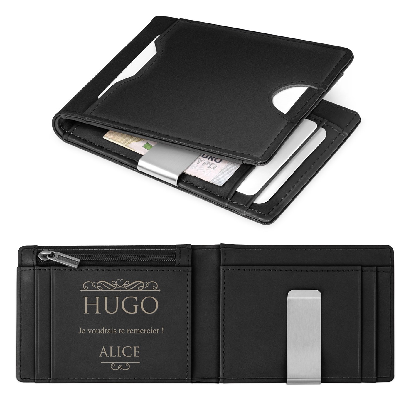 Cartera Murrano Slim de Cuero Negro - Grabado Personalizado para Cumpleaños