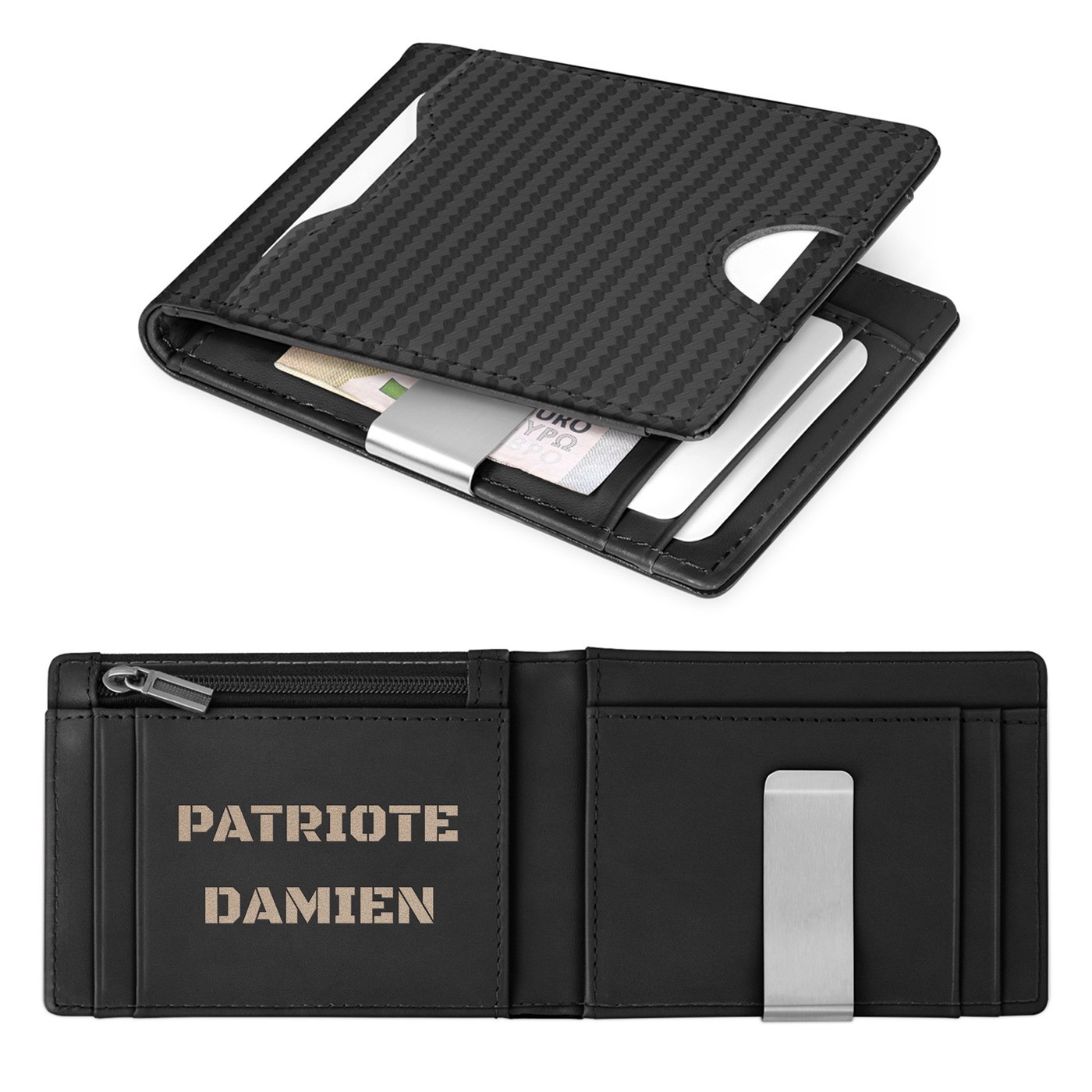 Billetera de cuero negro carbón slim Murrano