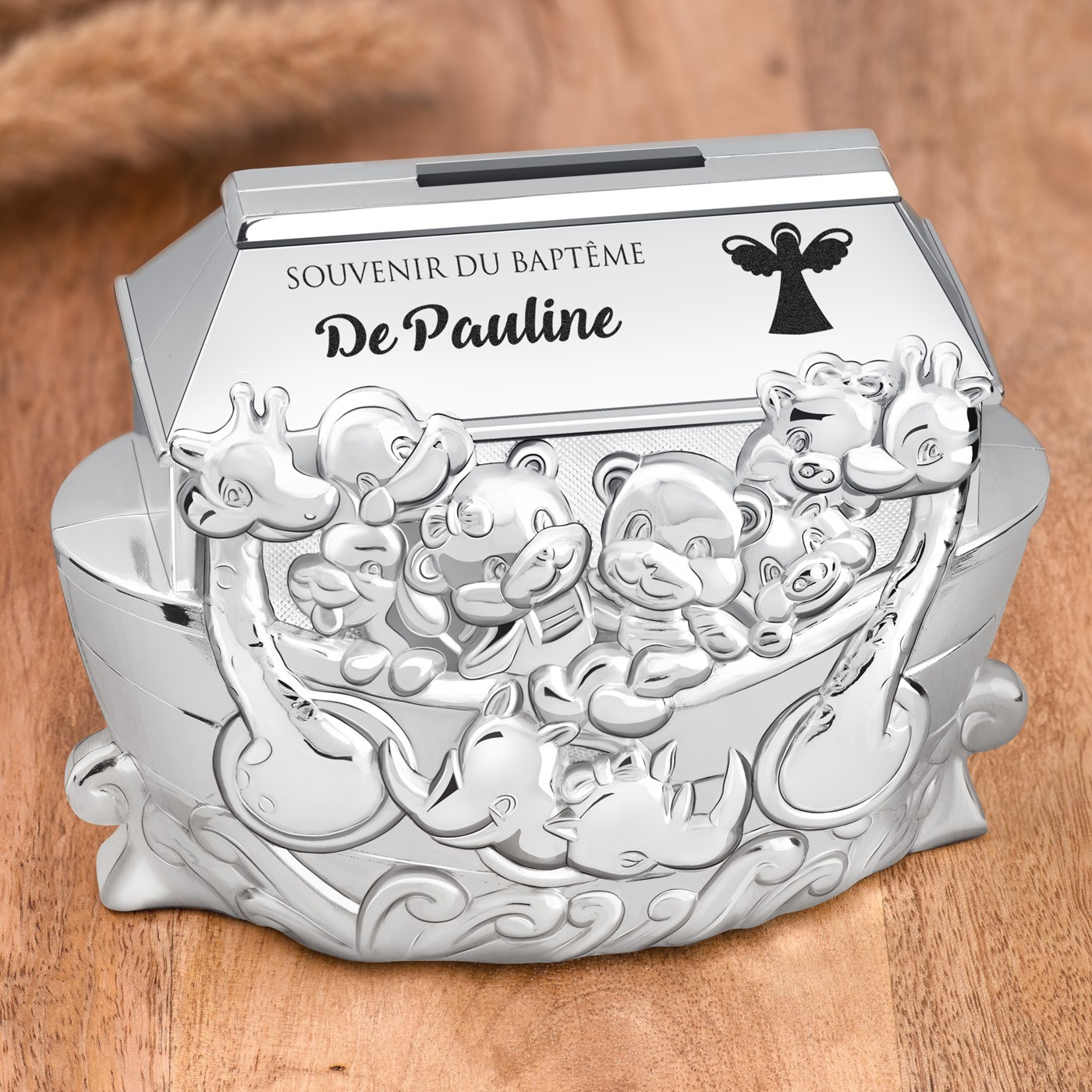 Caja de ahorros personalizada de acero plateado en forma de pirata Murrano